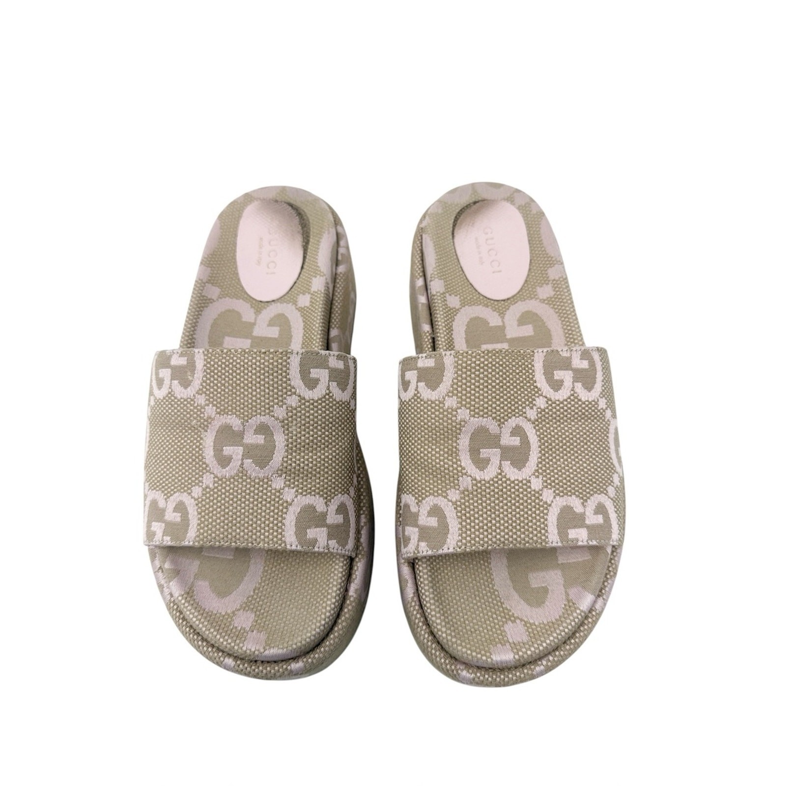 Gucci Angelina Sandals GG Canvas Pink Monogram Jumbo Print Platform Slides 37.5