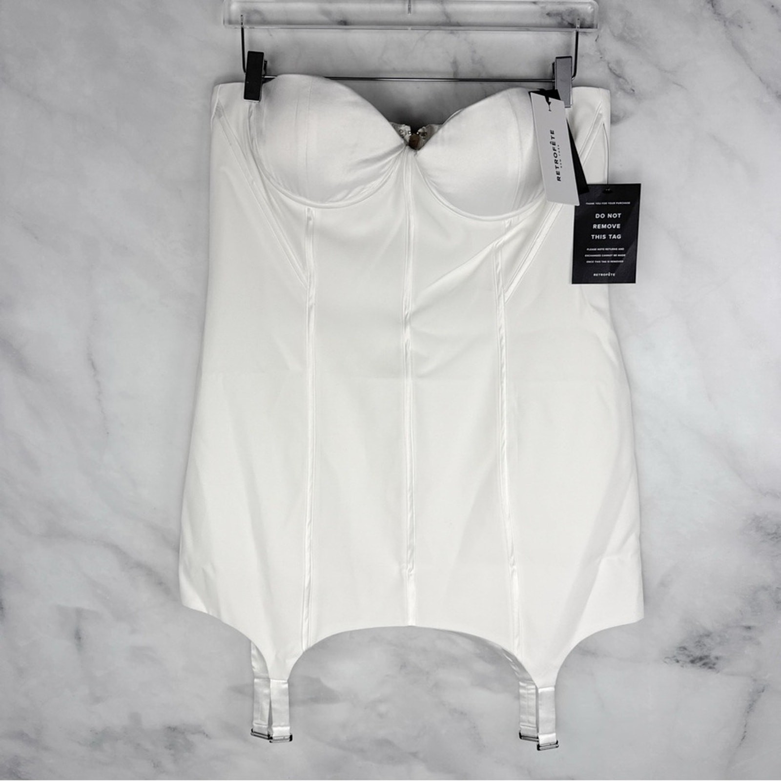 NWT Retrofete Tegan $448 Bustier Corset Strapless Bra Cup Garter Dress White L