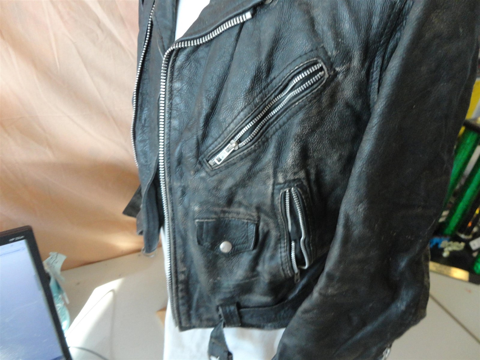Vtg FILTH Live The Chaos Punks Umr Motorcycle Biker Punk Rock Leather Jacket M