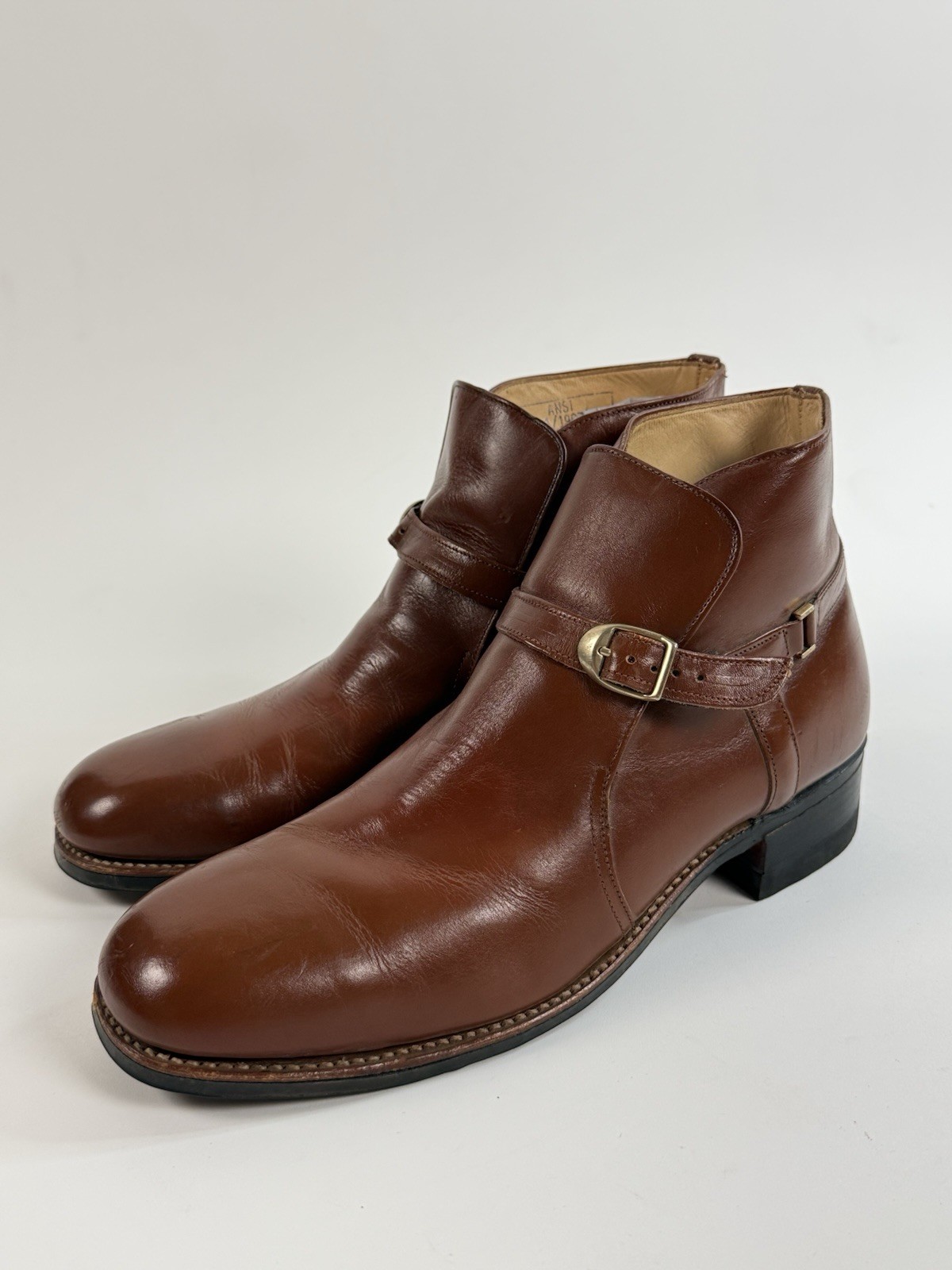 Vintage Bostonian Iron Age Steel Toe Boots Mens Size 11 Brown Leather Monk Strap
