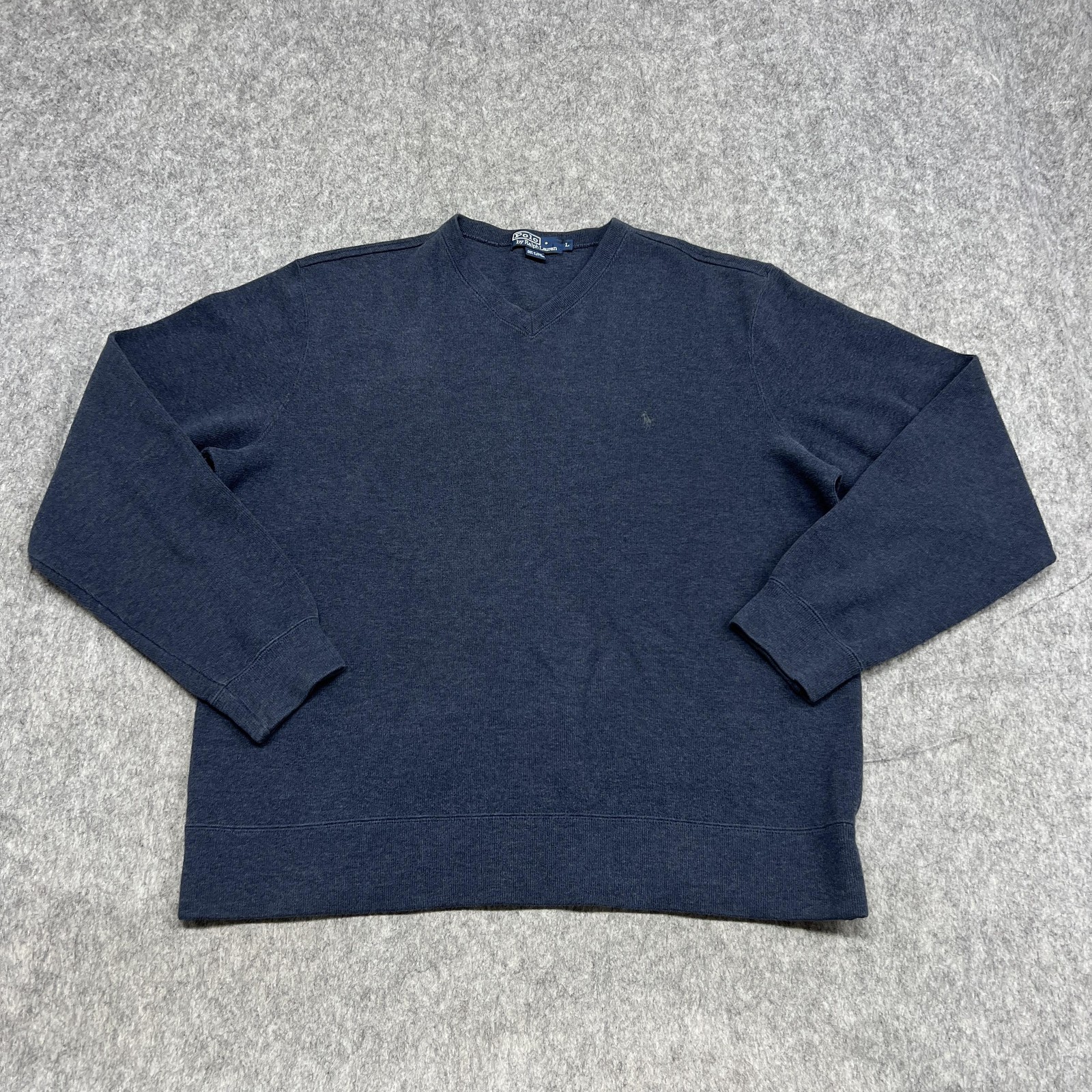 Polo Ralph Lauren Sweater Mens Large Navy Blue V Neck Pullover Embroidered Pony