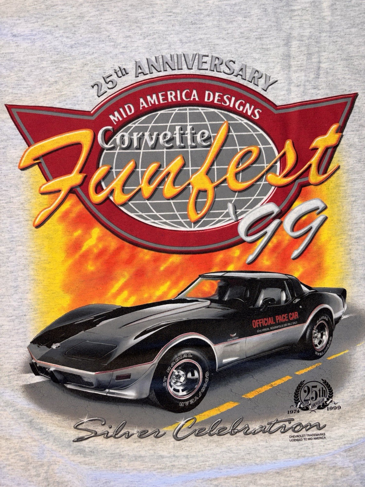 Vtg Chevy Corvette Classic Cars FunFest 25th Anniversary Flames 90s Tshirt Sz XL