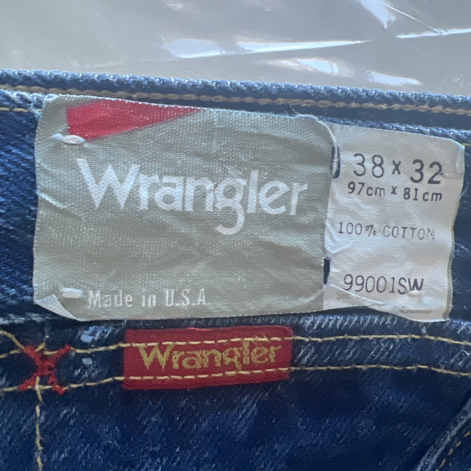 Vintage Wrangler Regular Fit Stone Washed Blue Jeans 38×32 Cotton Made in USA