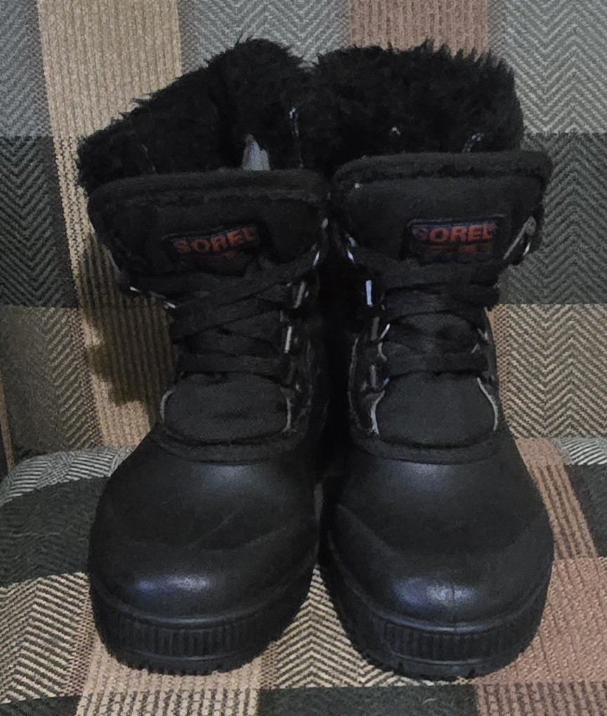 Vintage SOREL Kaufman Black Nylon & Rubber Winter Boots Faux Fur Trim Canada 6