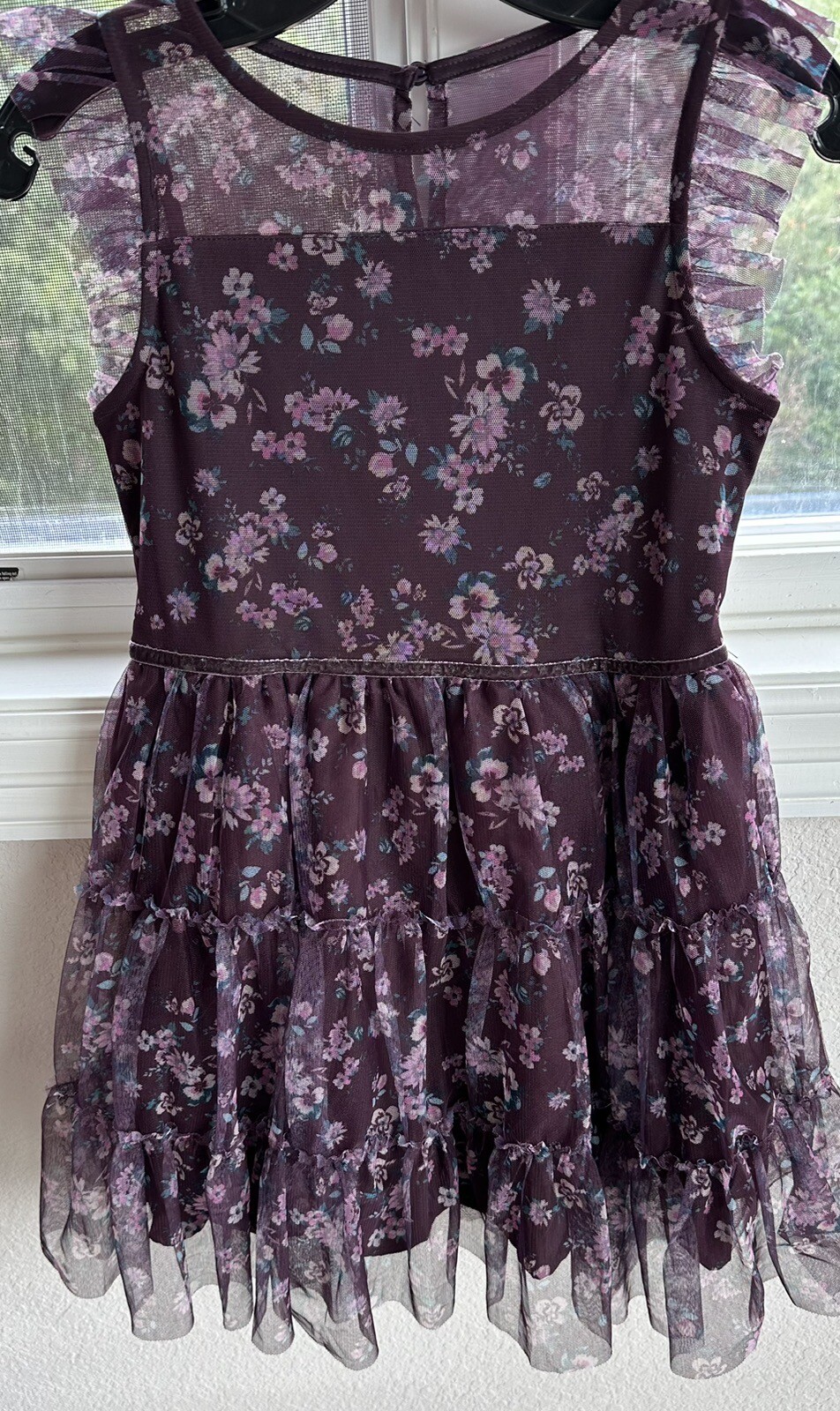 EUC Zenzi Floral Lined Tiered Dress Purple Wedding Flower Girl Large 10/12
