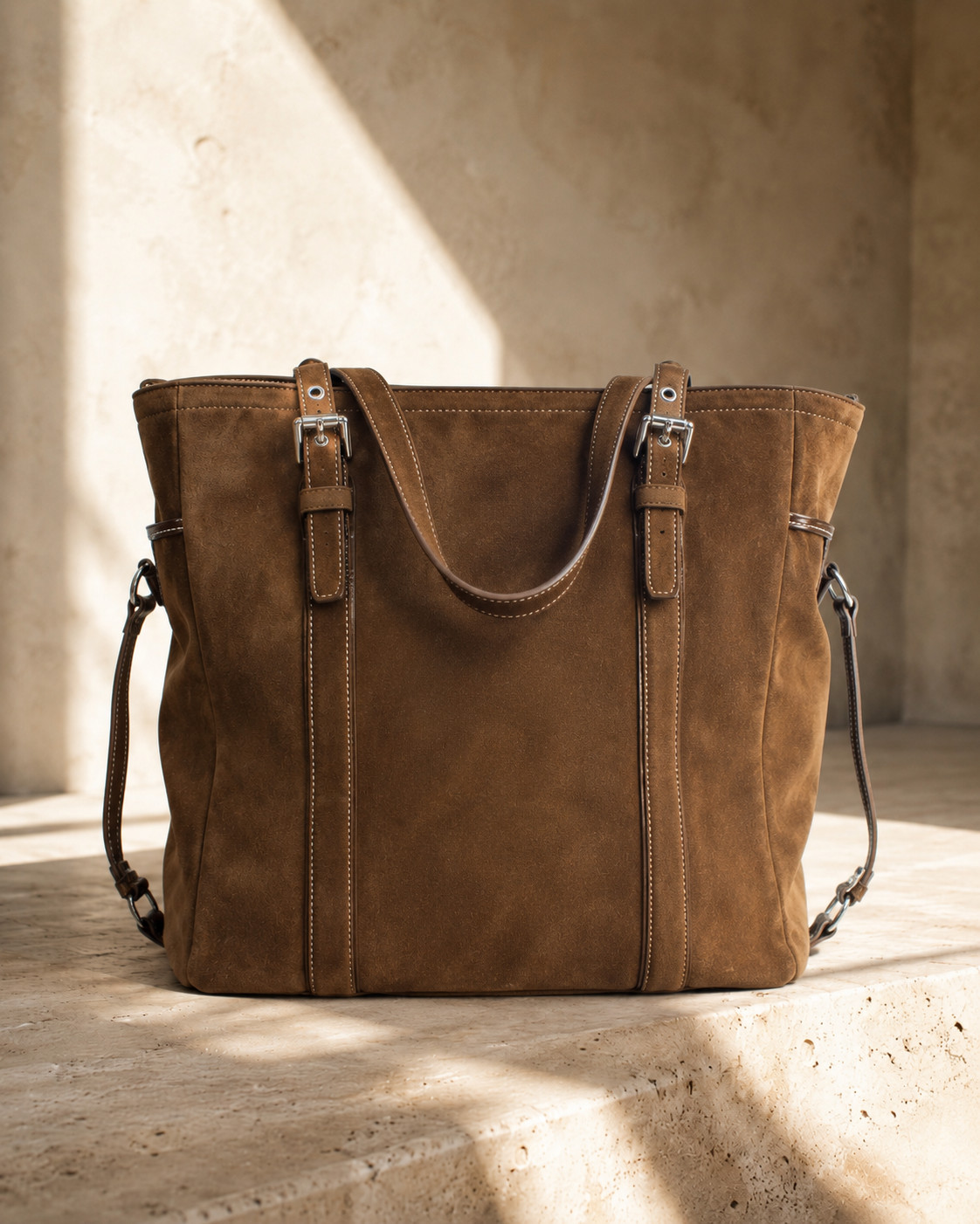 Coach Gallery Large Brown Suede Leather Tote Shoulder Bag Silver Hardware