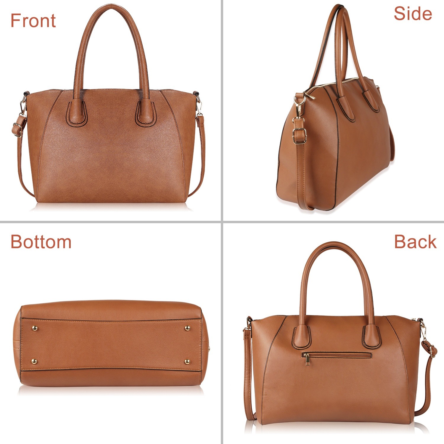 Caramel Brown‌ Handbag Shoulder Bag PU Leather Zipper Tote Bag Satchel for Women