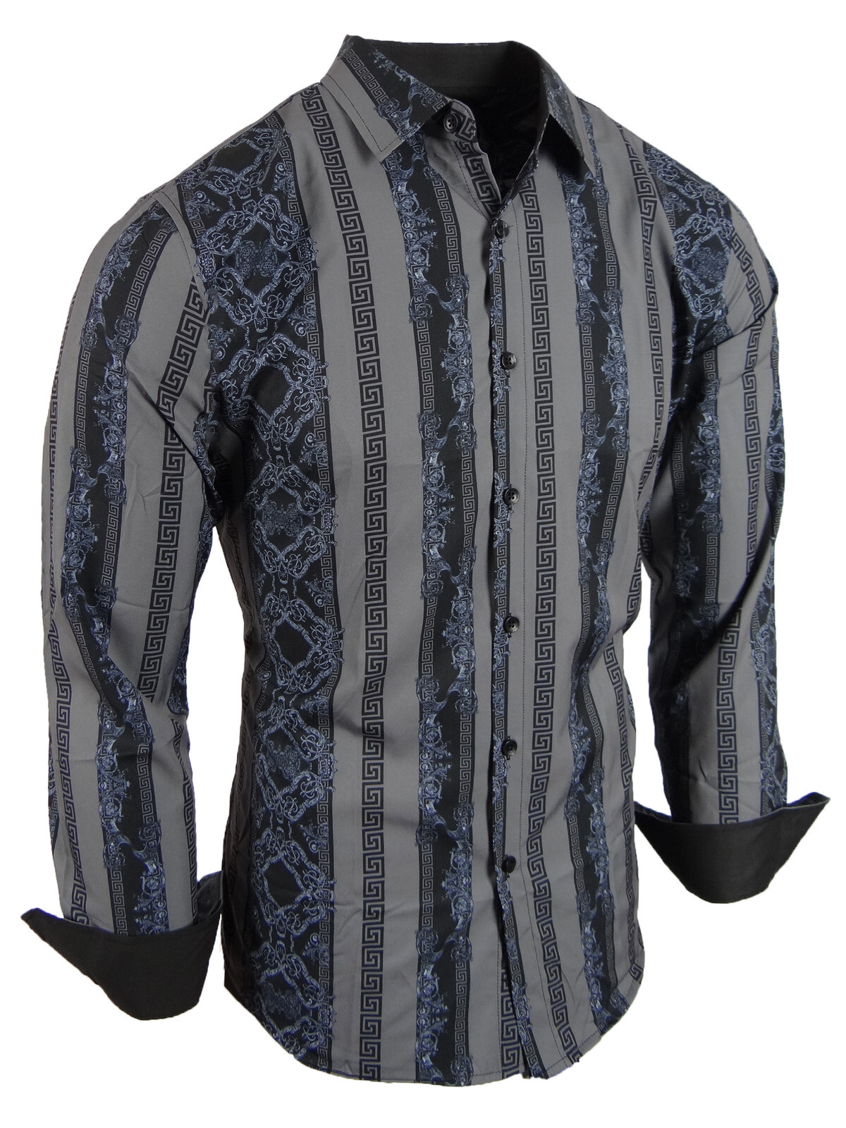 Mens Shirt Luxury Floral Italian Print Stripes NEW Stretch Slim Fit Button Up