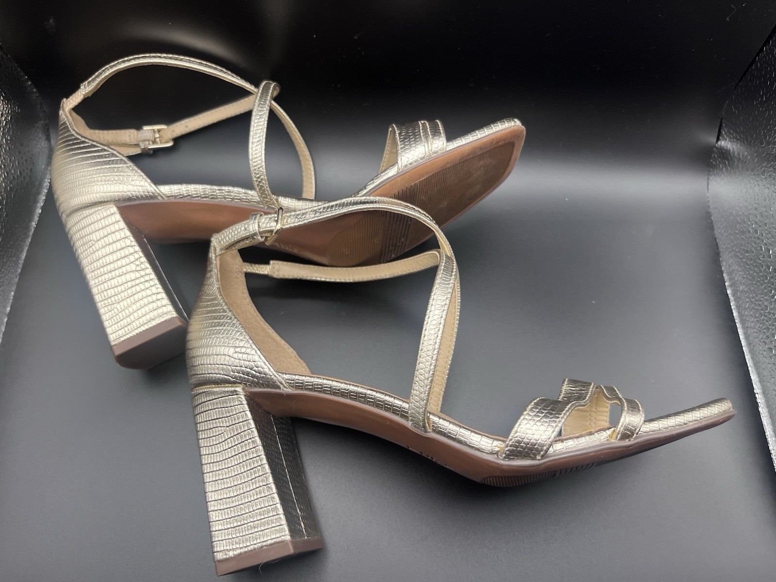 Naturalizer Women Leather Square Toe Heels Sandals Shoes Gold Size 7