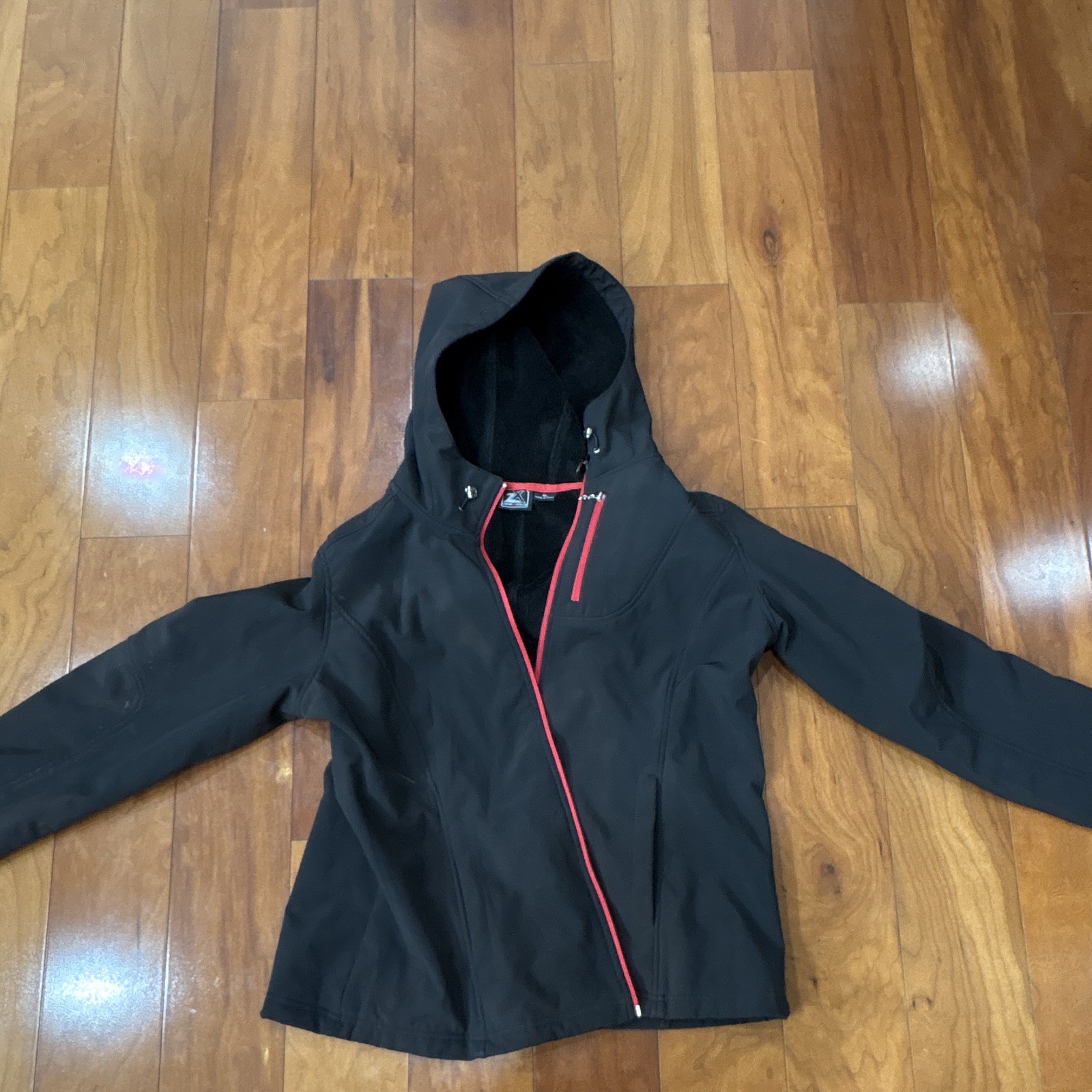 ZeroXposur Men’s Black Hooded Full Zip Jacket Red Trim Regular Fit Size XL