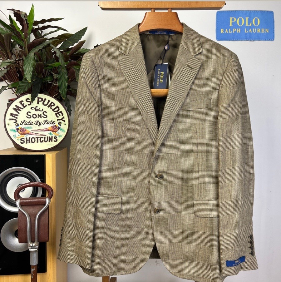 POLO RALPH LAUREN 44R Linen Glen Check Sport Coat Jacket Tweed Houndstooth BNWT