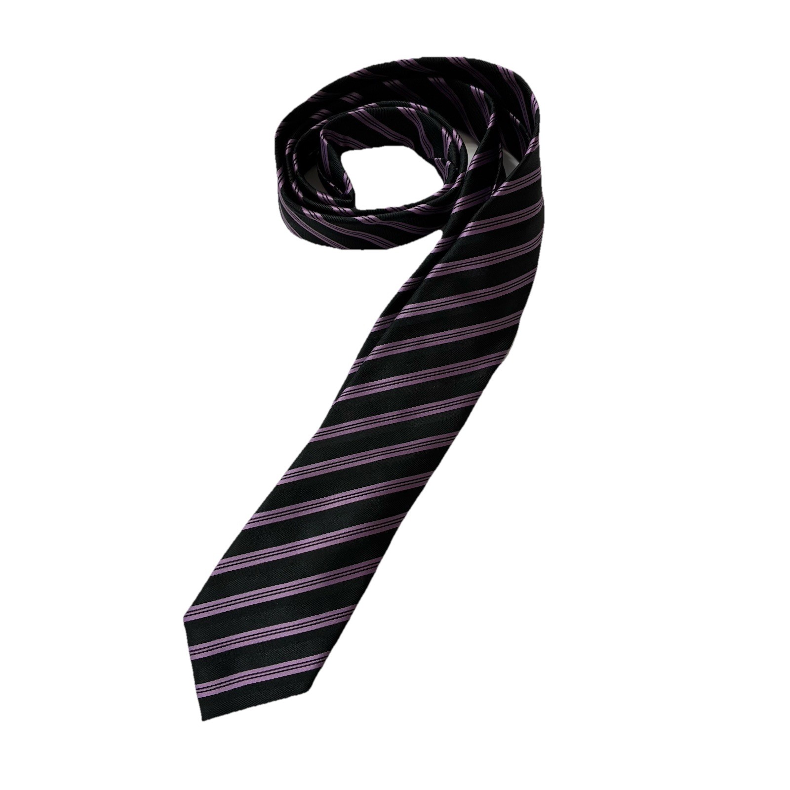 J. Ferrari Tie Black Purple Striped JF J Ferrar Narrow Necktie 60″ x 3″ Classic