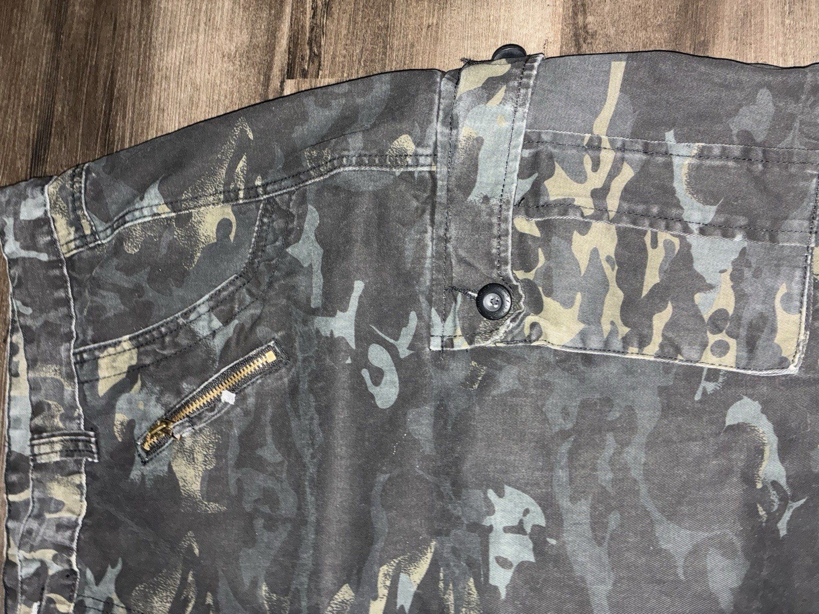 Men’s Camouflage Cargo Pants Size 42 Regular Black Gray Green Cotton Canvas
