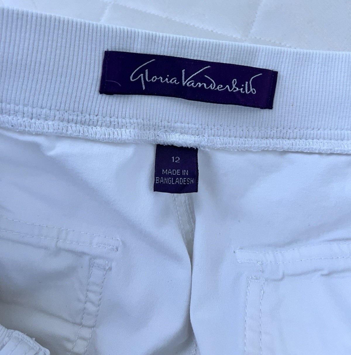 Gloria Vanderbilt Pants Womens 12 White Lana Skimmer Cargo Capri Crop Drawstring