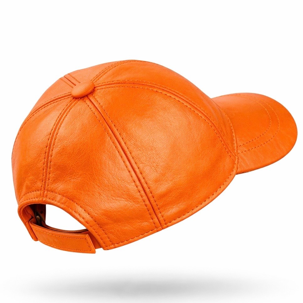 Leather Baseball Cap Hat – 100% Genuine Orange Leather Hat, Limited Edition