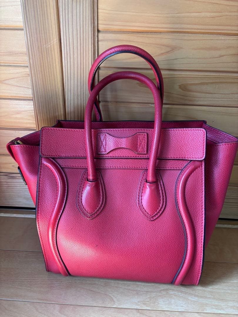 CELINE Micro Luggage Tote Bag Red Grained Drummed Calfskin Leather Handbag