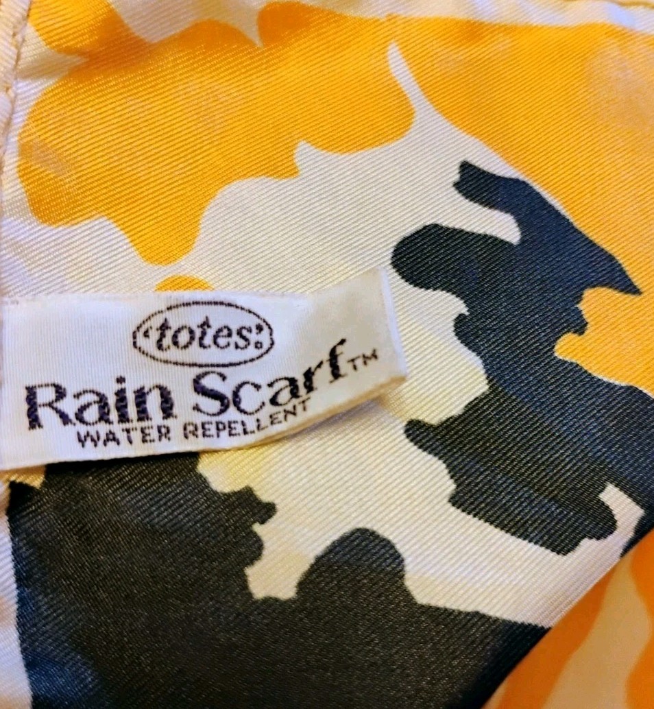 VTG “Totes” Rain Repellent Black, Orange, Yellow & Tan Abstract Floral Scarf