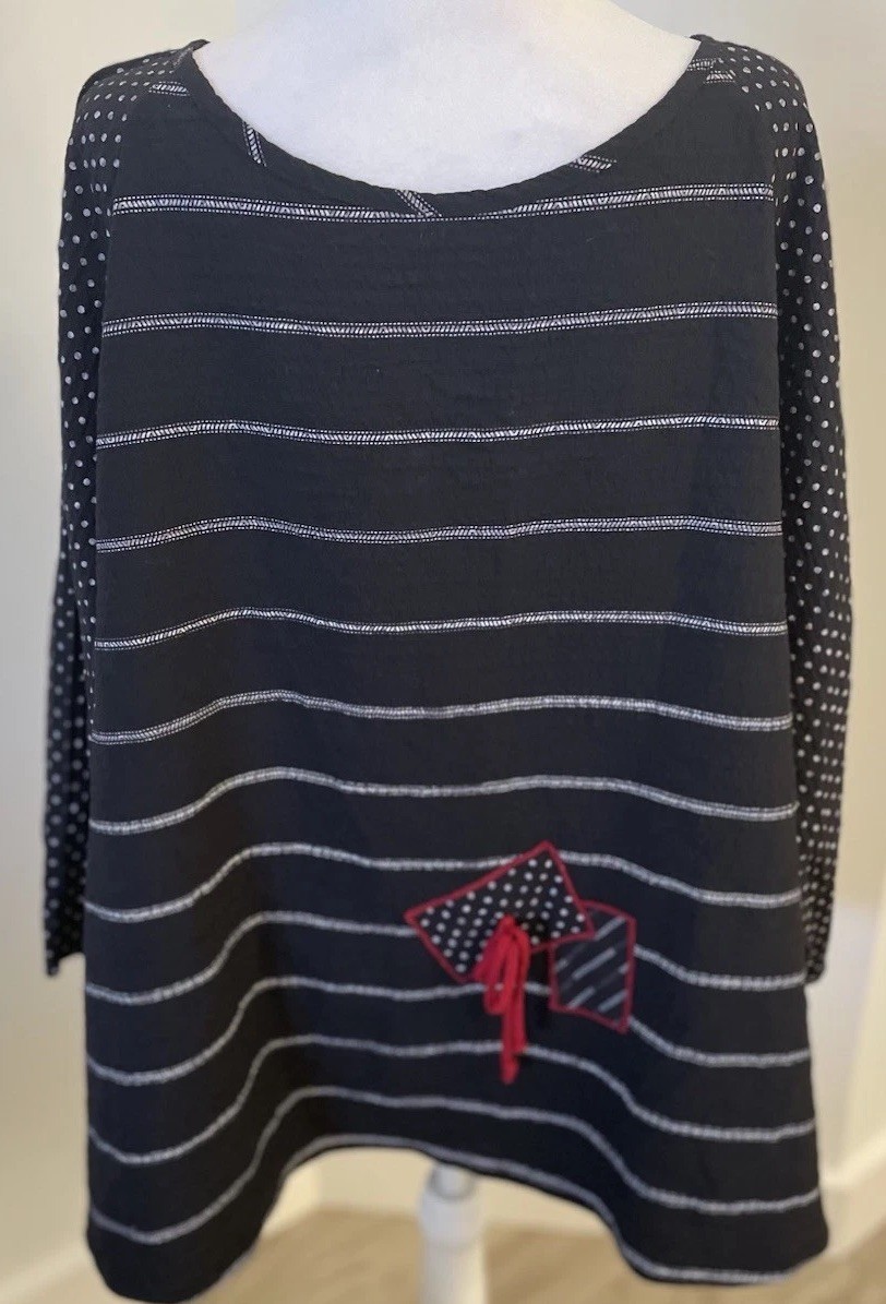 MOONLIGHT Y & S Fashion Size XXL Artsy Black/White Tunic Top Back Button Accent