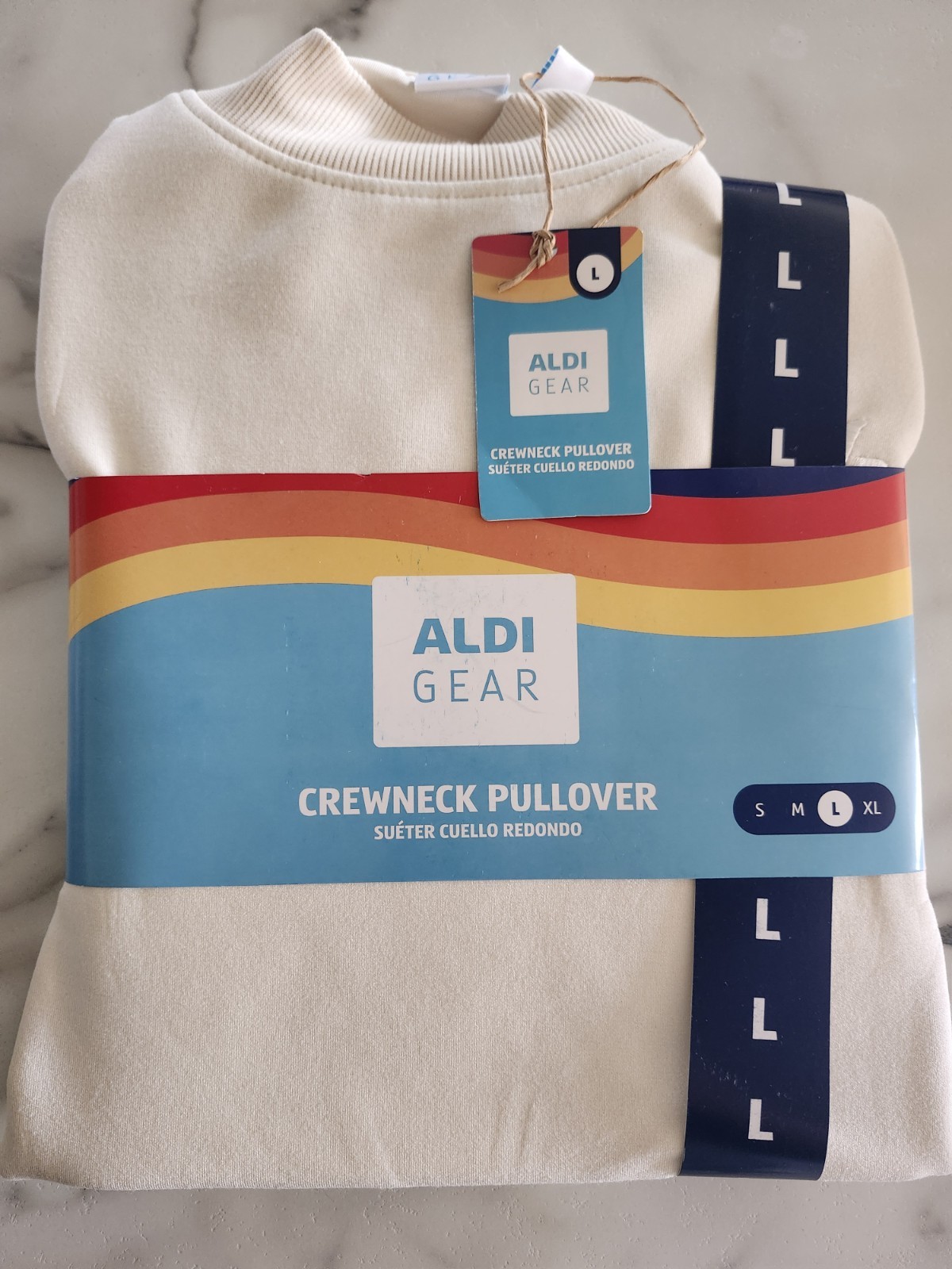 Large Aldi Gear logo Pullover Sweatshirt White Crewneck Unisex Men’s 2026 NWT