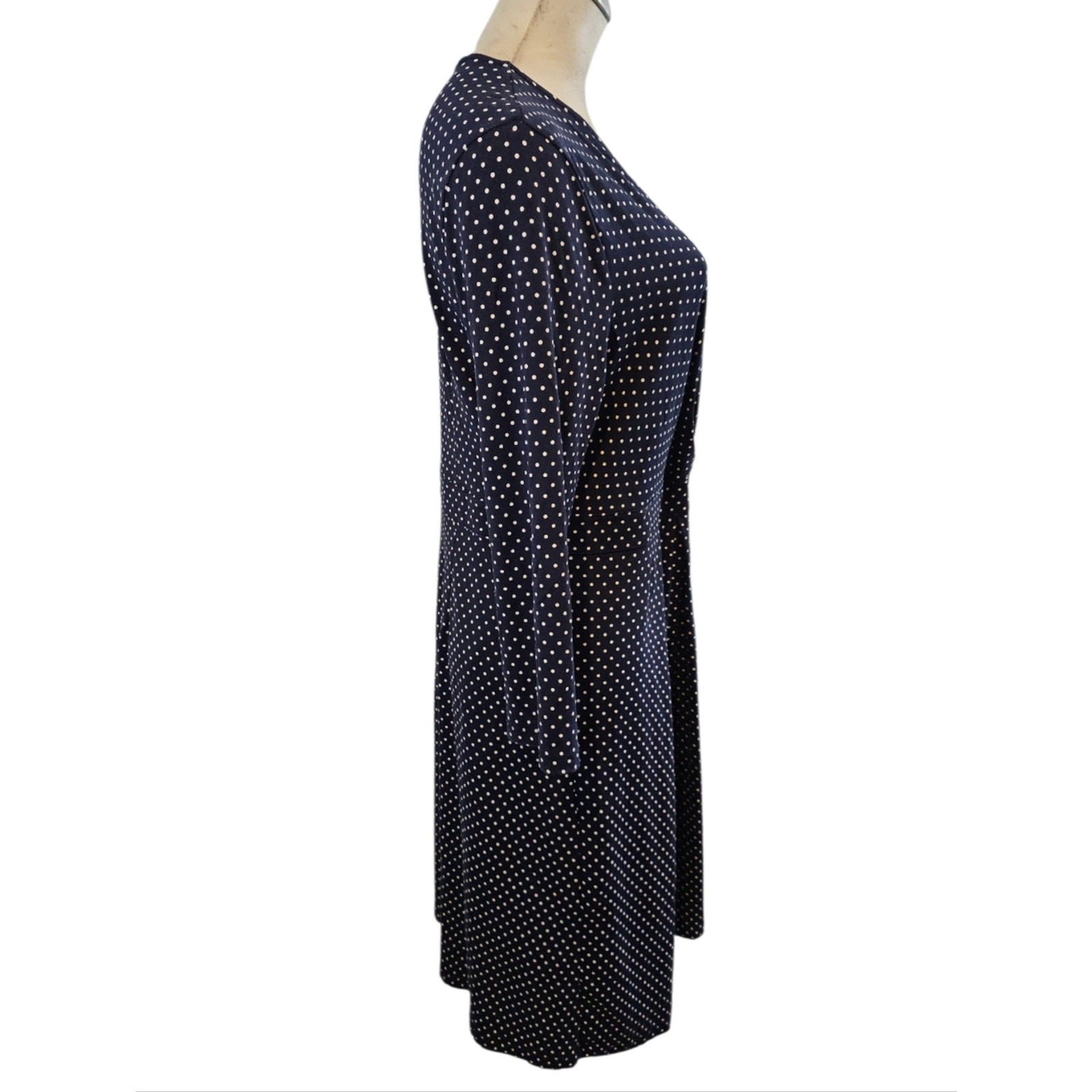 Talbots Size 14 Navy Polka Dot Mock Wrap Midi Dress