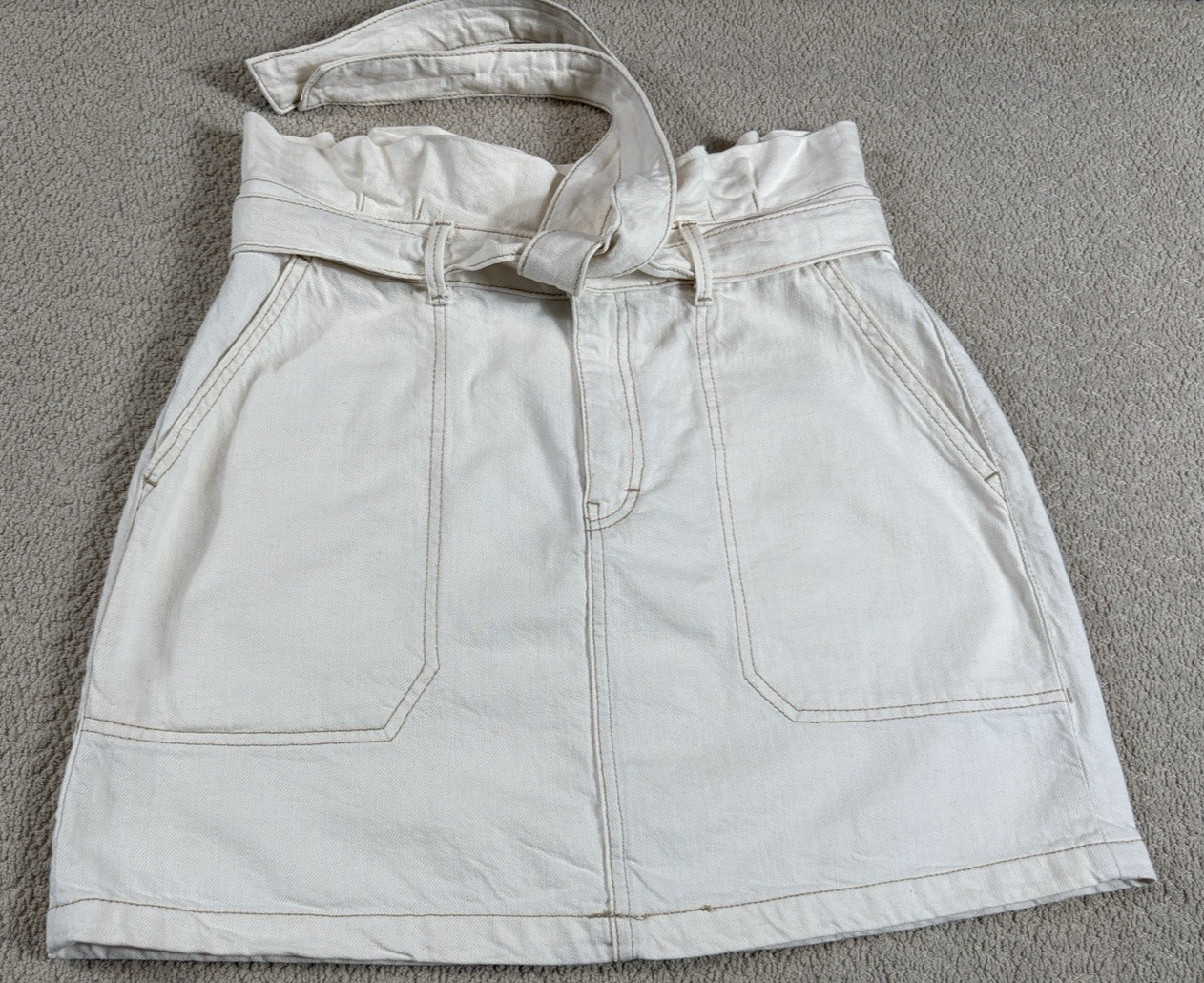 Free People Mini Skirt Denim Medium 30” waist Cream White Short Tie at Waist