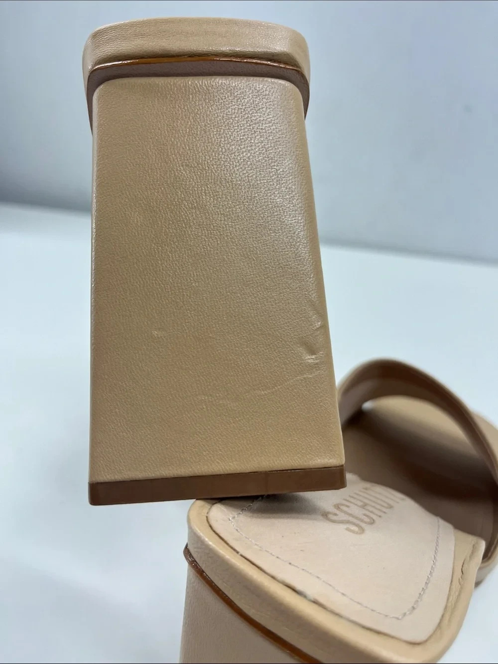 New Schutz Lizah Mule Sandals Square Toe in Light Nude Napa Leather Size 8.5