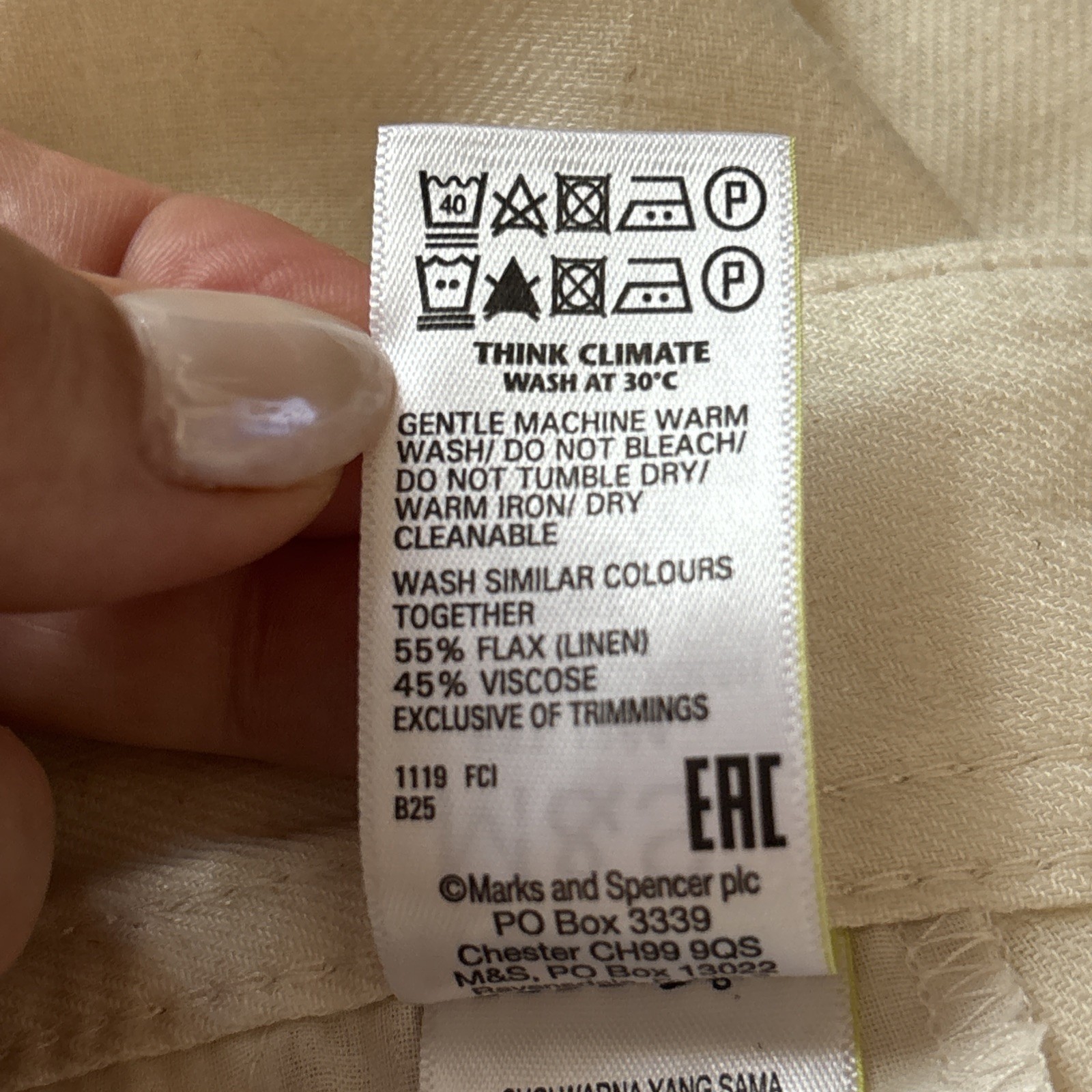 BNWOT Marks & Spencer Beige Linen Mix Wide-Leg tailored Trousers Size 16 Long