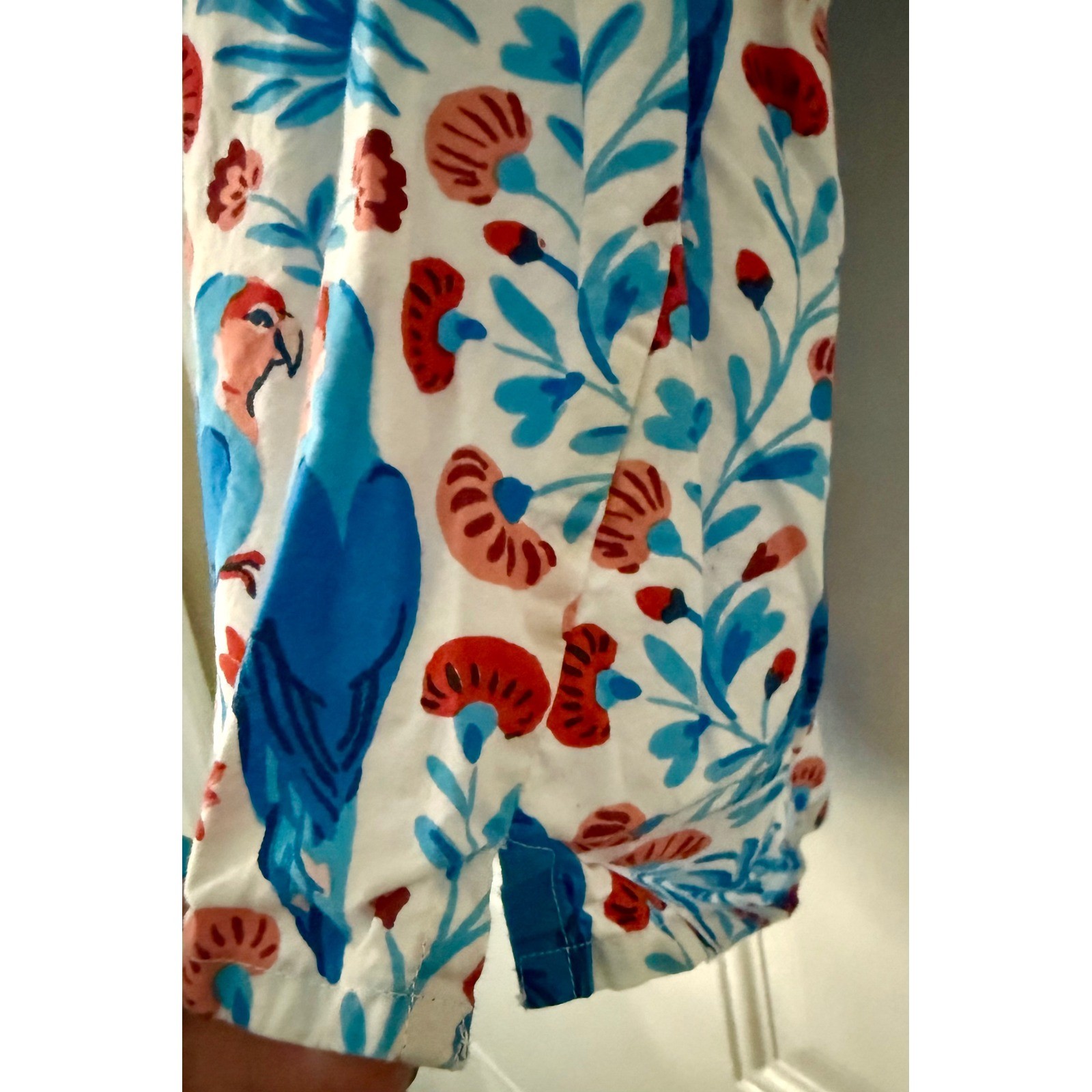 Printfresh Parrot Print Top Large Excellent Blue Tropical Floral Button Front