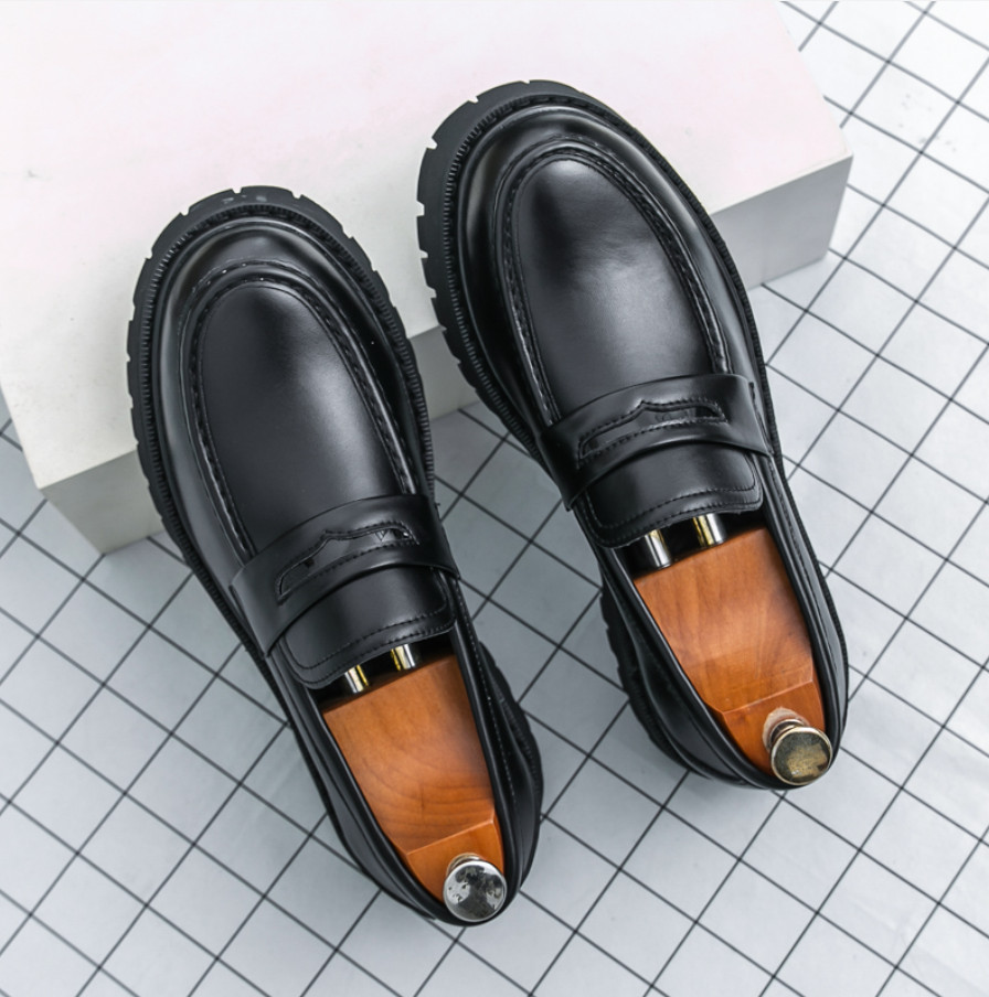 Men’s Platform Color Splicing Faux Leather Slip On Dress Thick Sole Formal Shoes