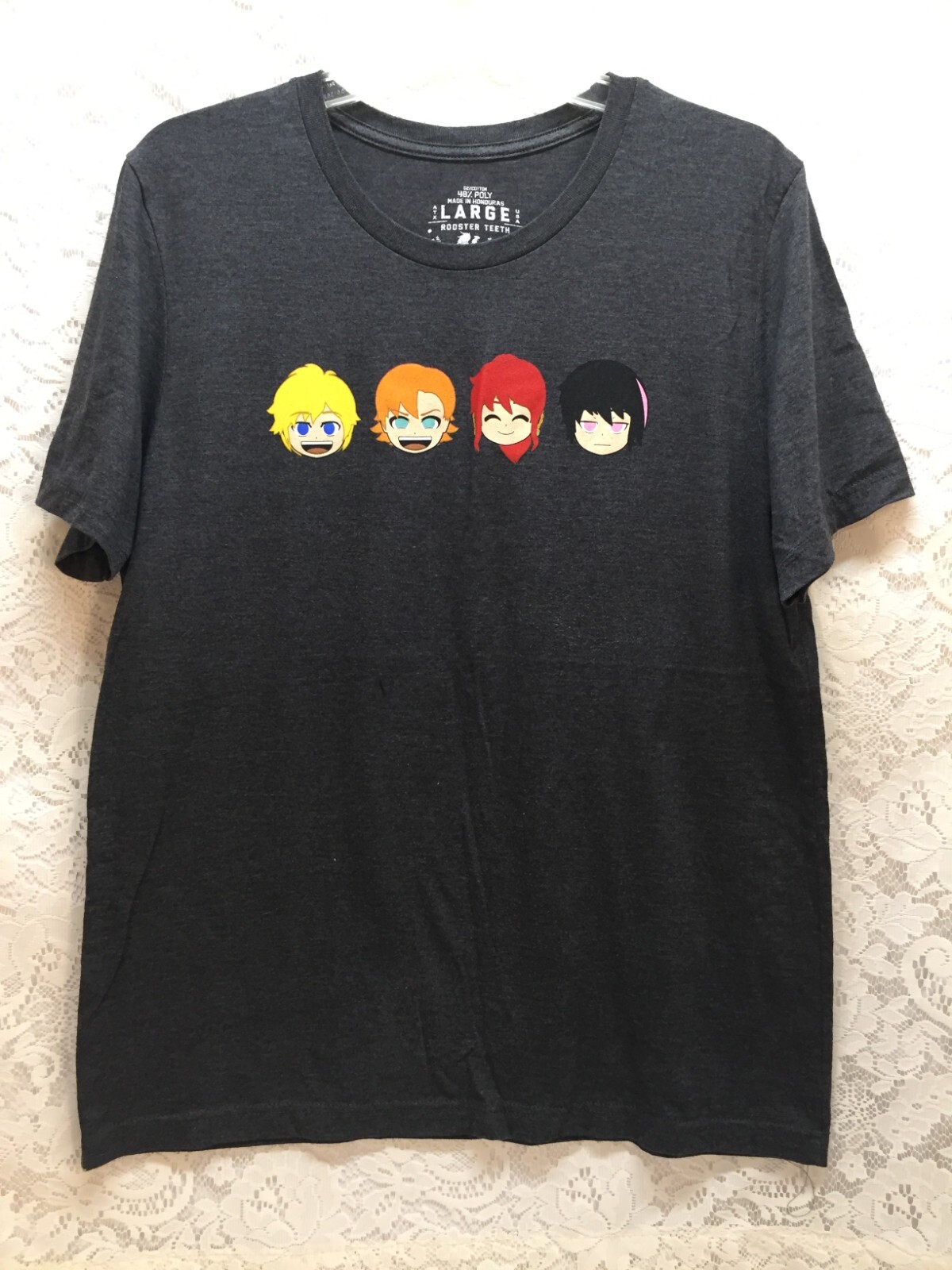 RWBY 4 Characters Rooster Teeth Men’s Graphic T-shirt Size L Dark Gray/Black