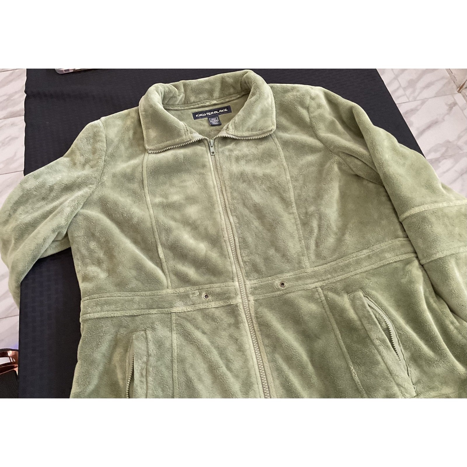 Kristen Blake Jacket Womens XL Sage Green Fleece Full Zip Soft Cozy Pockets Warm