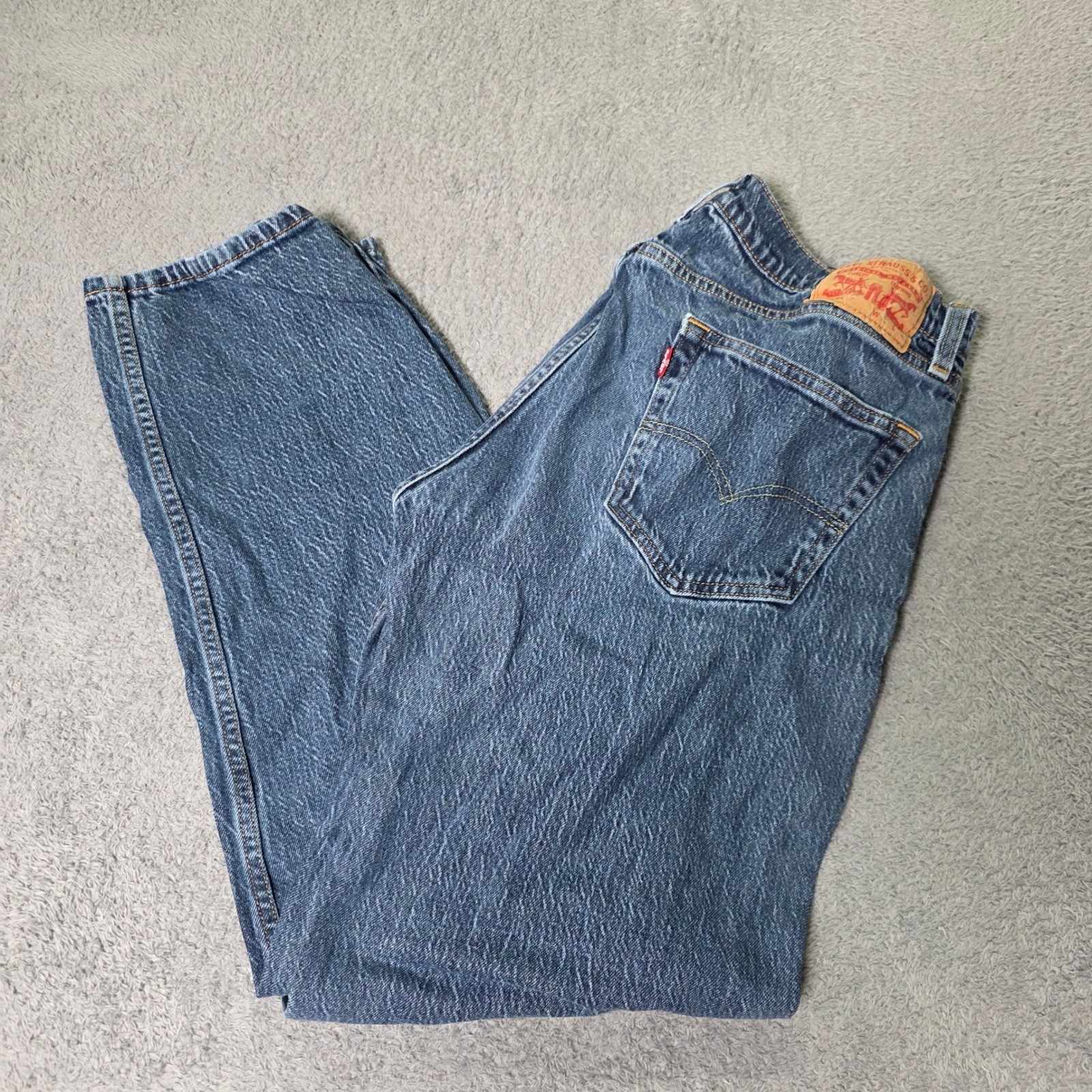 Levis Mens W33 L34 505 Regular Fit Jeans Blue Straight Leg Denim Pants