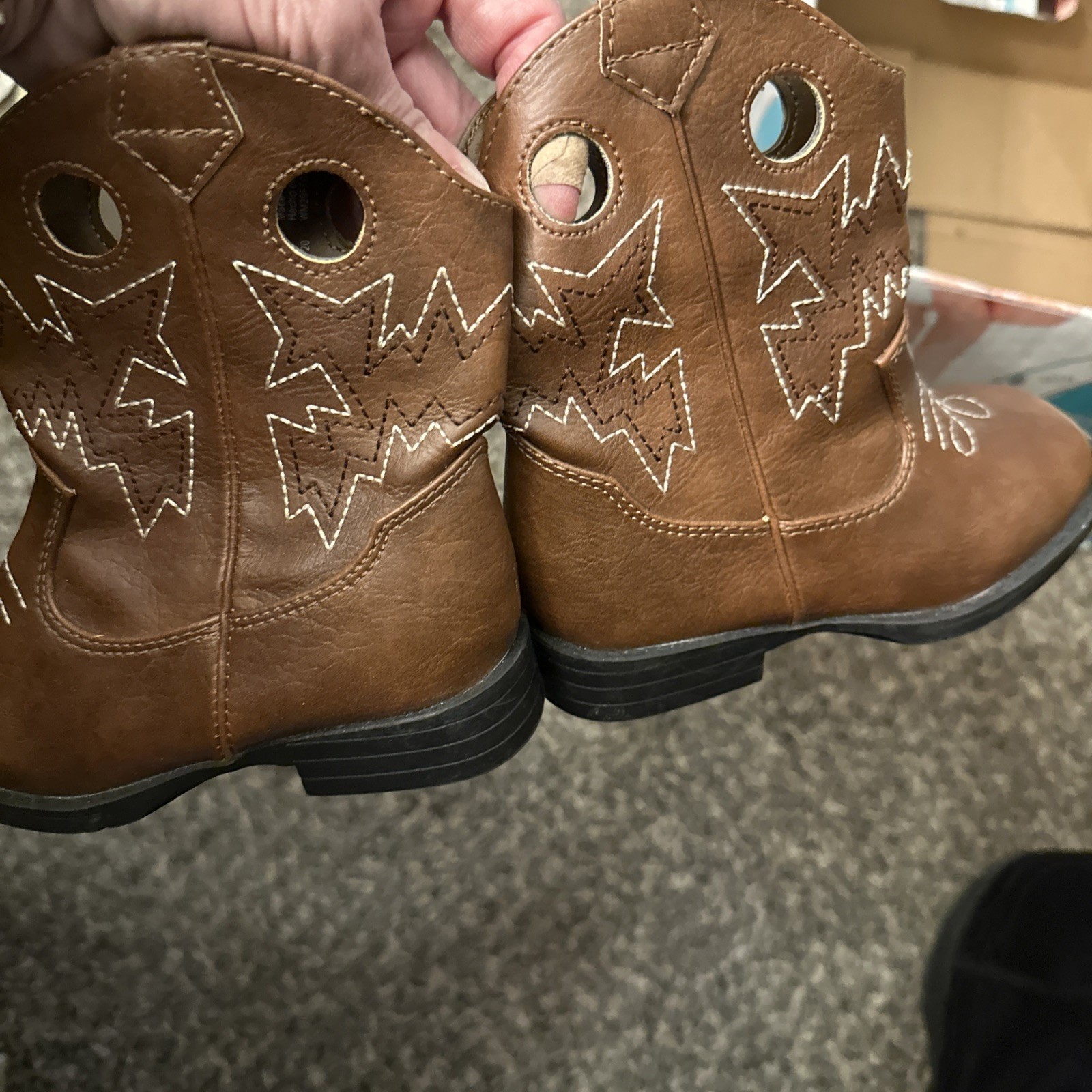 Brown Western Embroidered Unisex Kids Mid-Calf Boots Synthetic Rubber 9