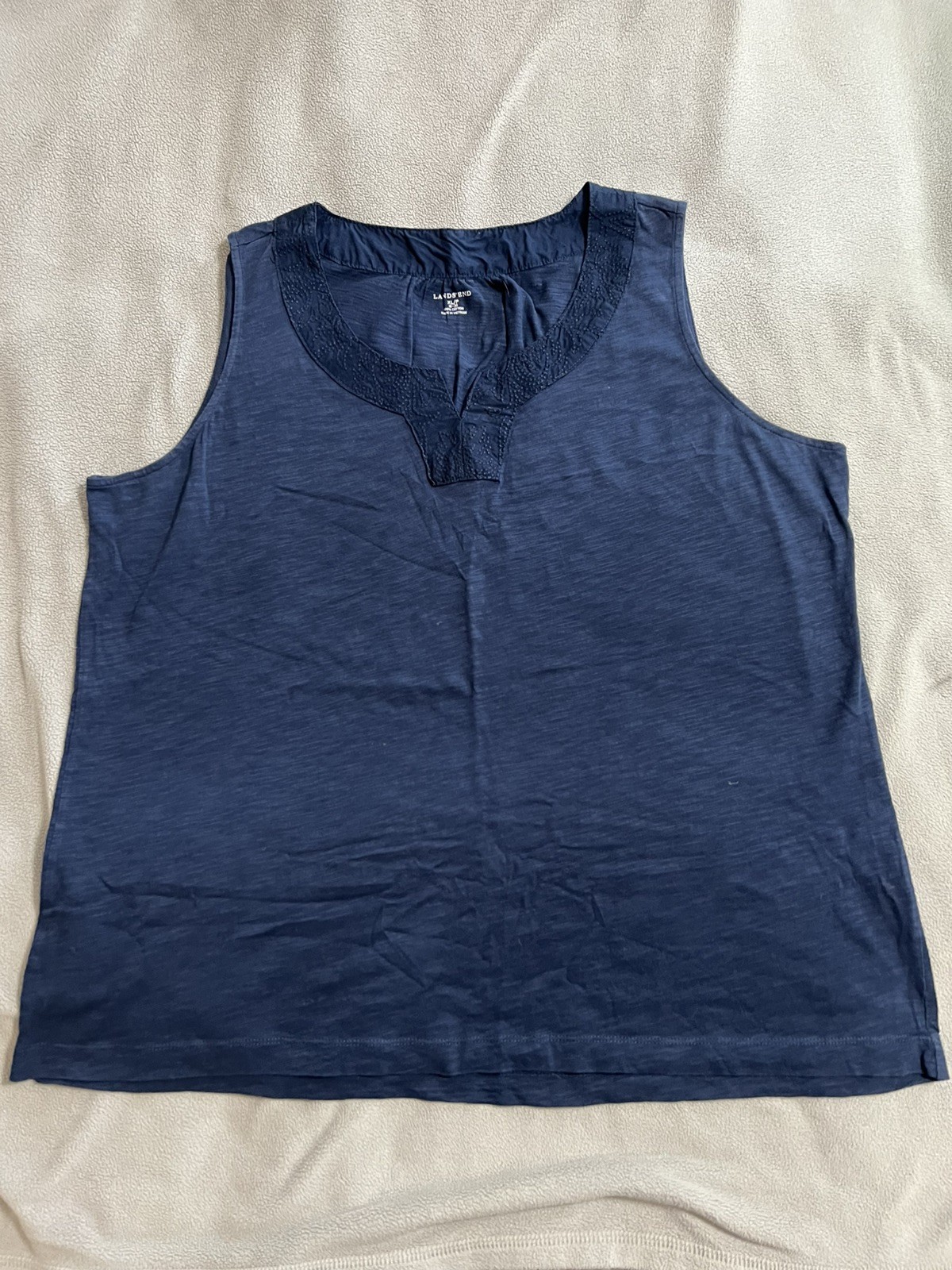 Lands End Scoop Neck Tank Top 100% Cotton True Navy Blue PXL