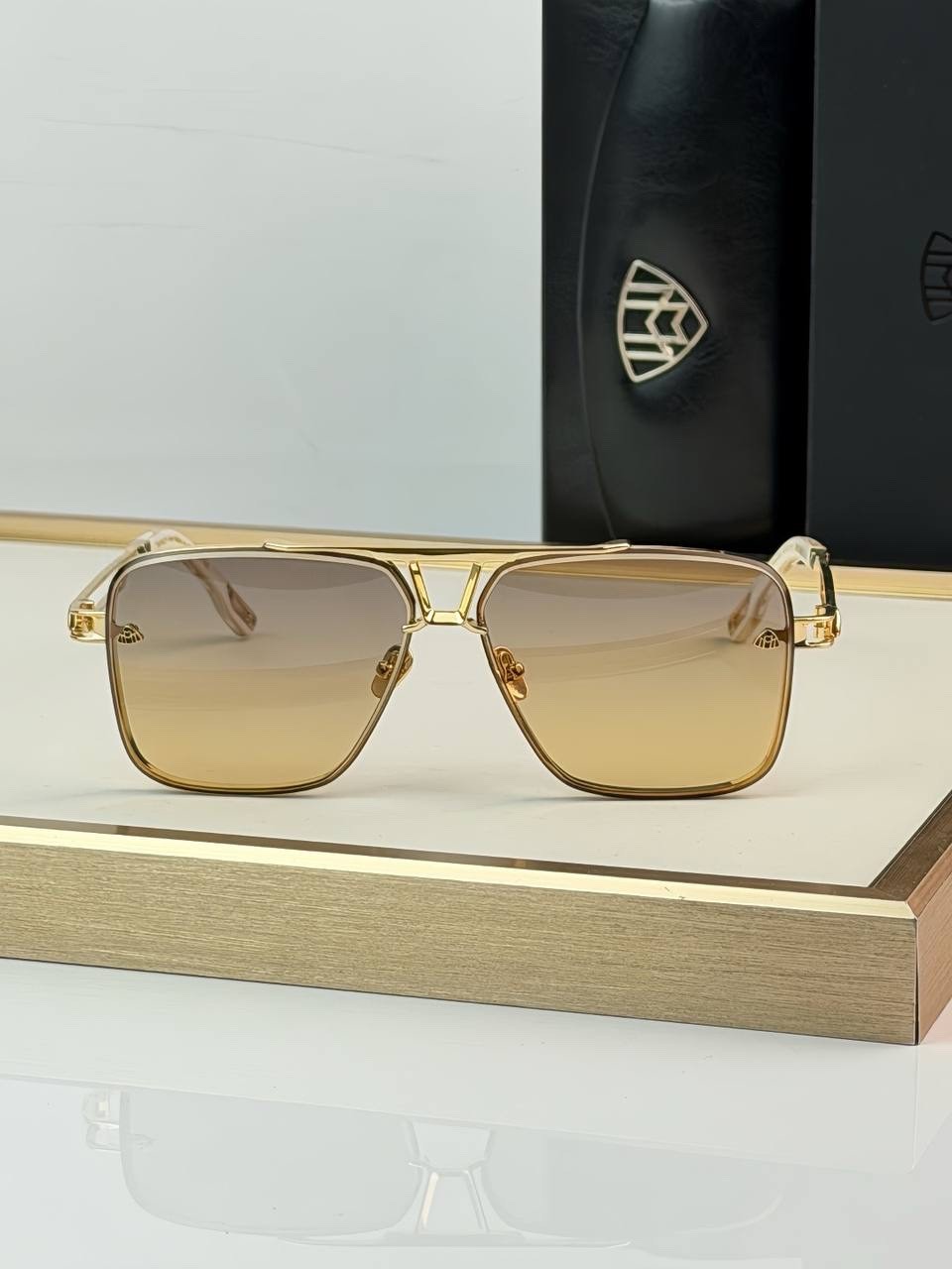 MAYBACH Luxury Gold Tone Square Sunglasses Brown Gradient Lenses Unisex