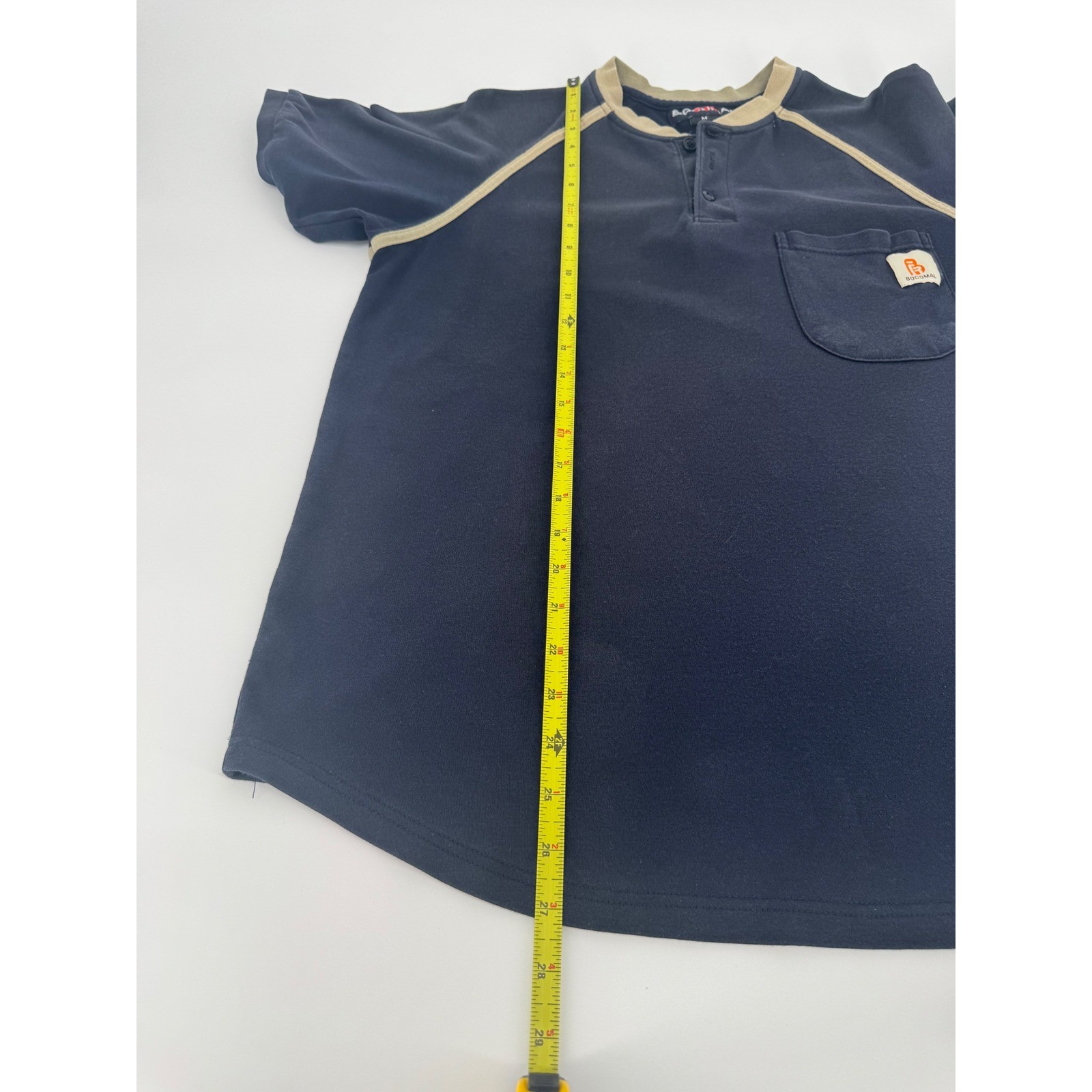 Bocomal FR Flame Resistant Henley Work Shirt Navy Blue Tan CAT 2 Mens Medium