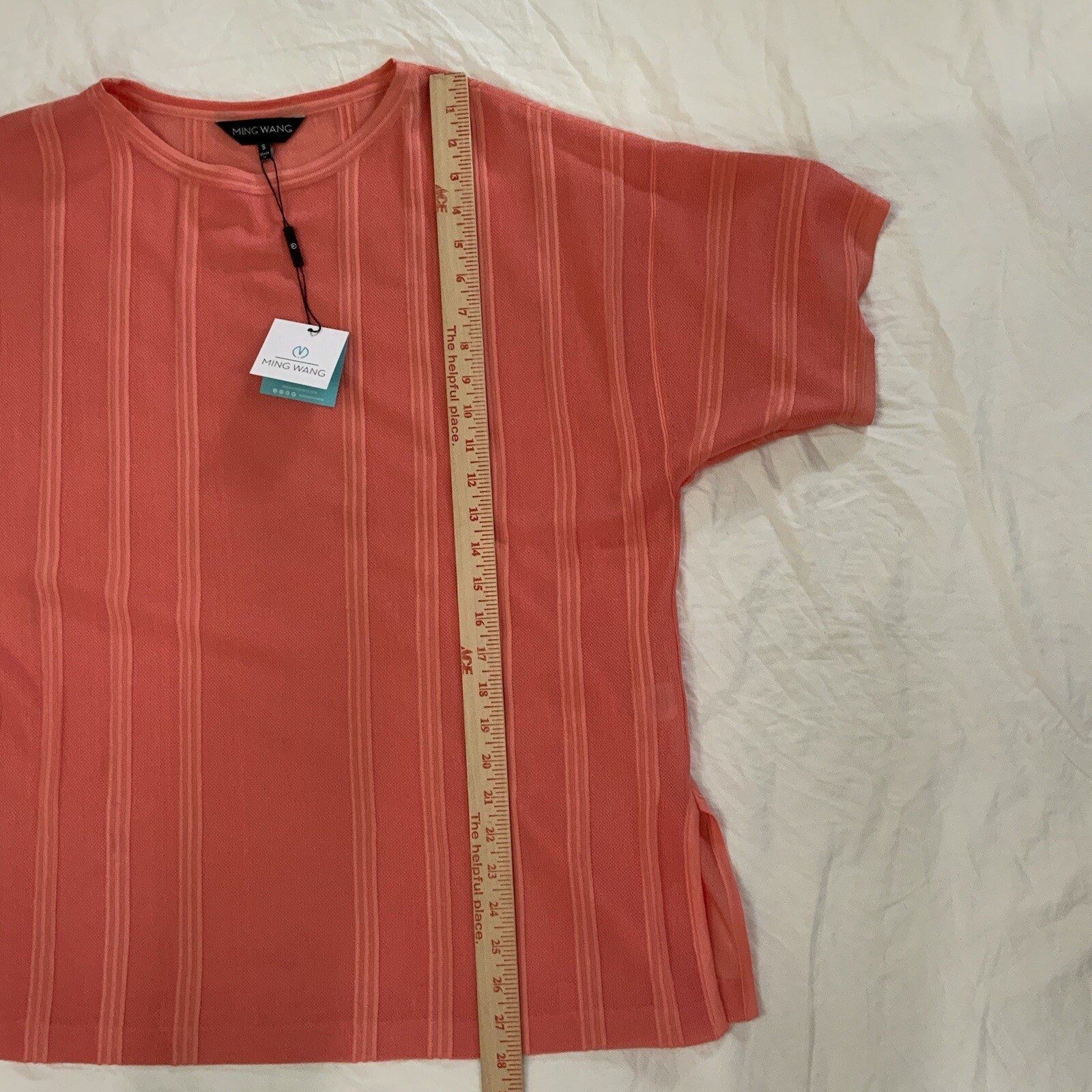 Ming Wang Dolman Sleeve Knit Tunic Top Sz S Orange Burst Tonal Stripes $175 NWT