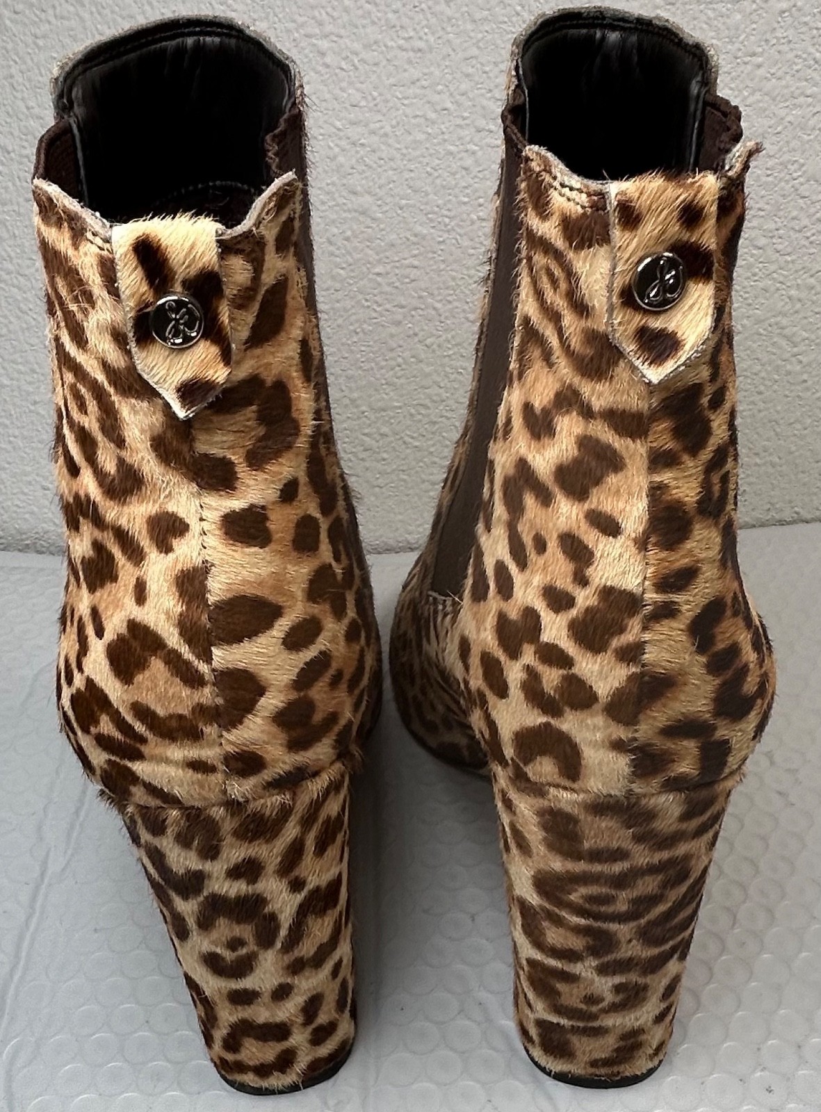 Sam Edelman Case Leopard Calf Hair Ankle Boots Chelsea Block Heel Women’s Size