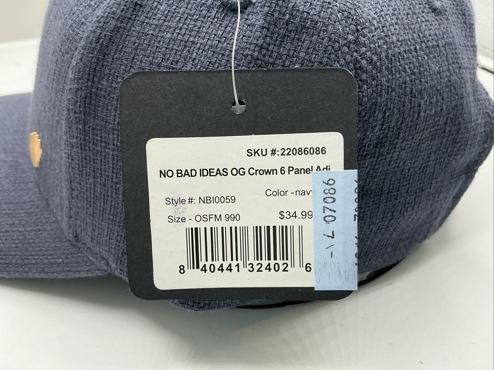 No Bad Ideas NBI OG Crown 6 Panel Adjustable Navy Cap Hat L07086