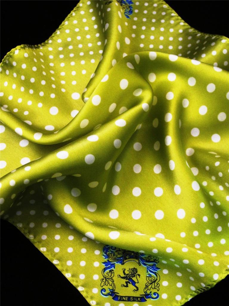 14″ Satin Silk Pocket Square Lime Green Churchill Polka-M1