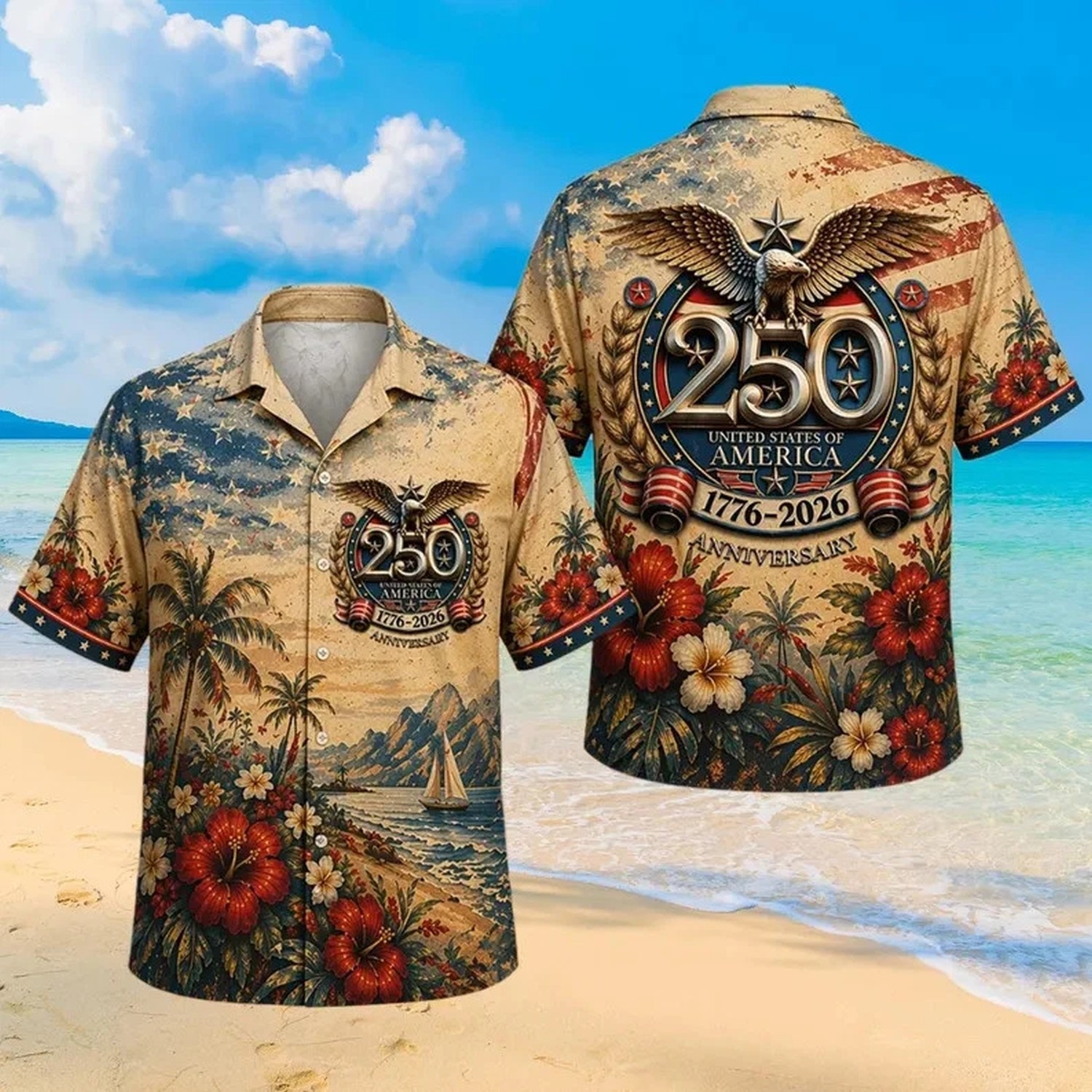 USA 250th Anniversary Hawaiian Shirt 1776-2026 Men Button Down Patriotic Shirt