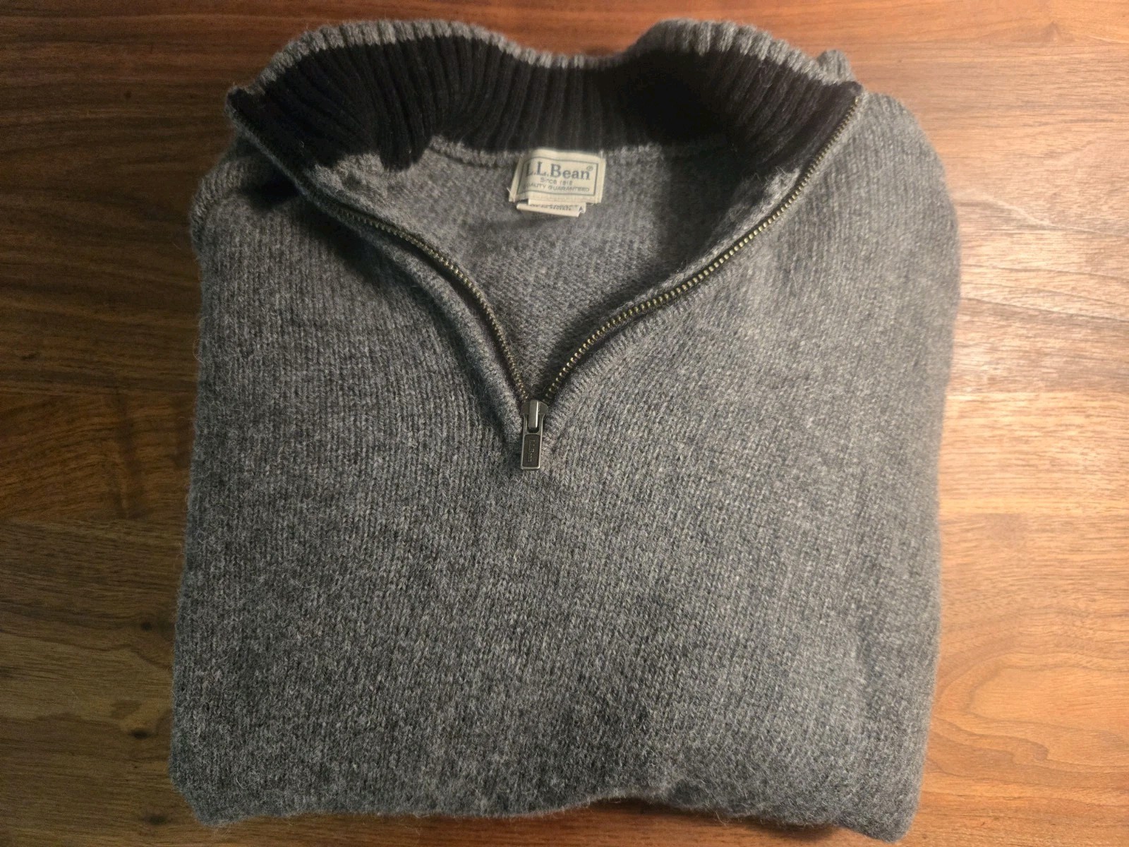 LL Bean Sweater Mens Medium Gray Shetland Wool Corduroy Elbow Patches 1/4 Zip
