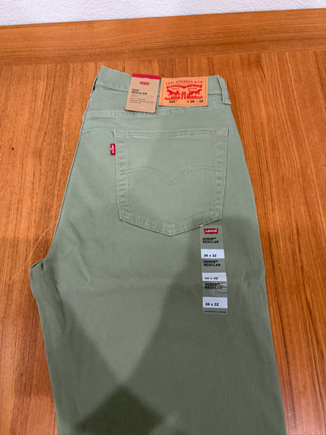 Levis 505 Jeans Men Stretch Regular Fit Zip Olive 36×32 98% cotton