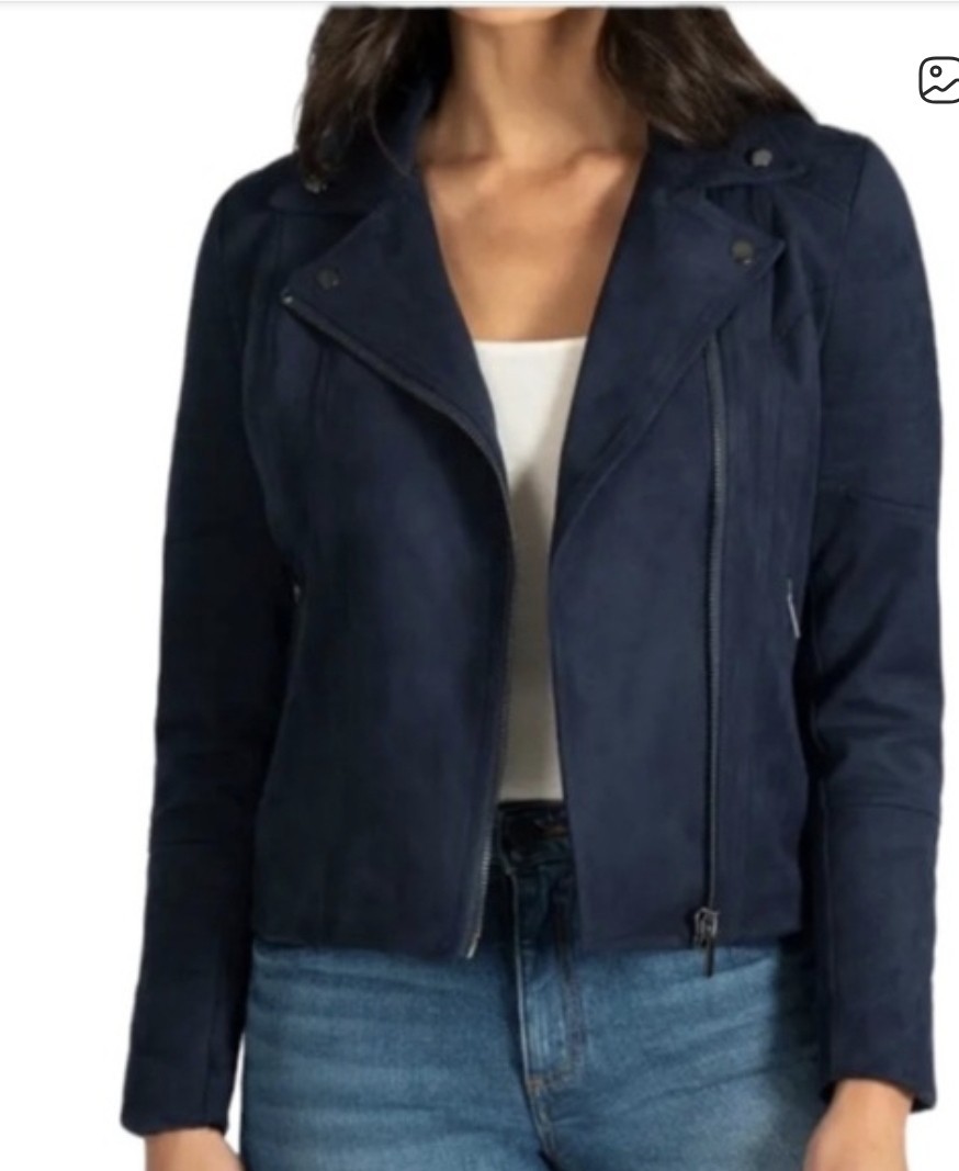 KUT From The Kloth Faux Suede Moto Jacket Blue Size M Asymmetrical Zip Biker