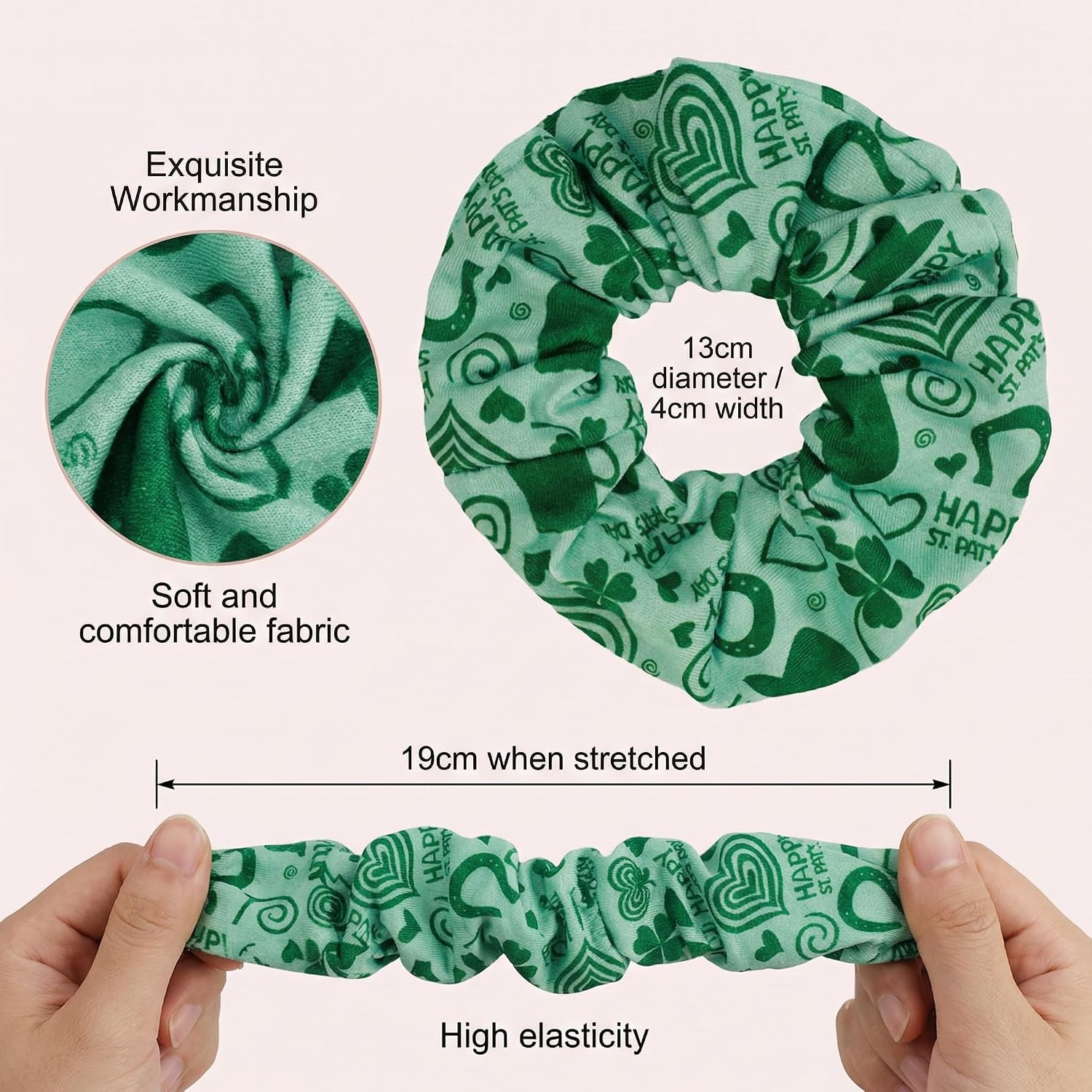 St.Patrick’s Day Scrunchies for Women & Girls, 6-pack Green Elastic Fabric Hair