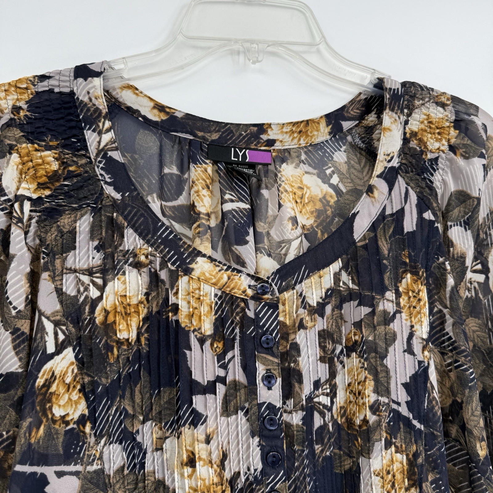 Lysse Black Floral Top Plus Size 2X Womens Semi sheer Blouse Long Sleeves