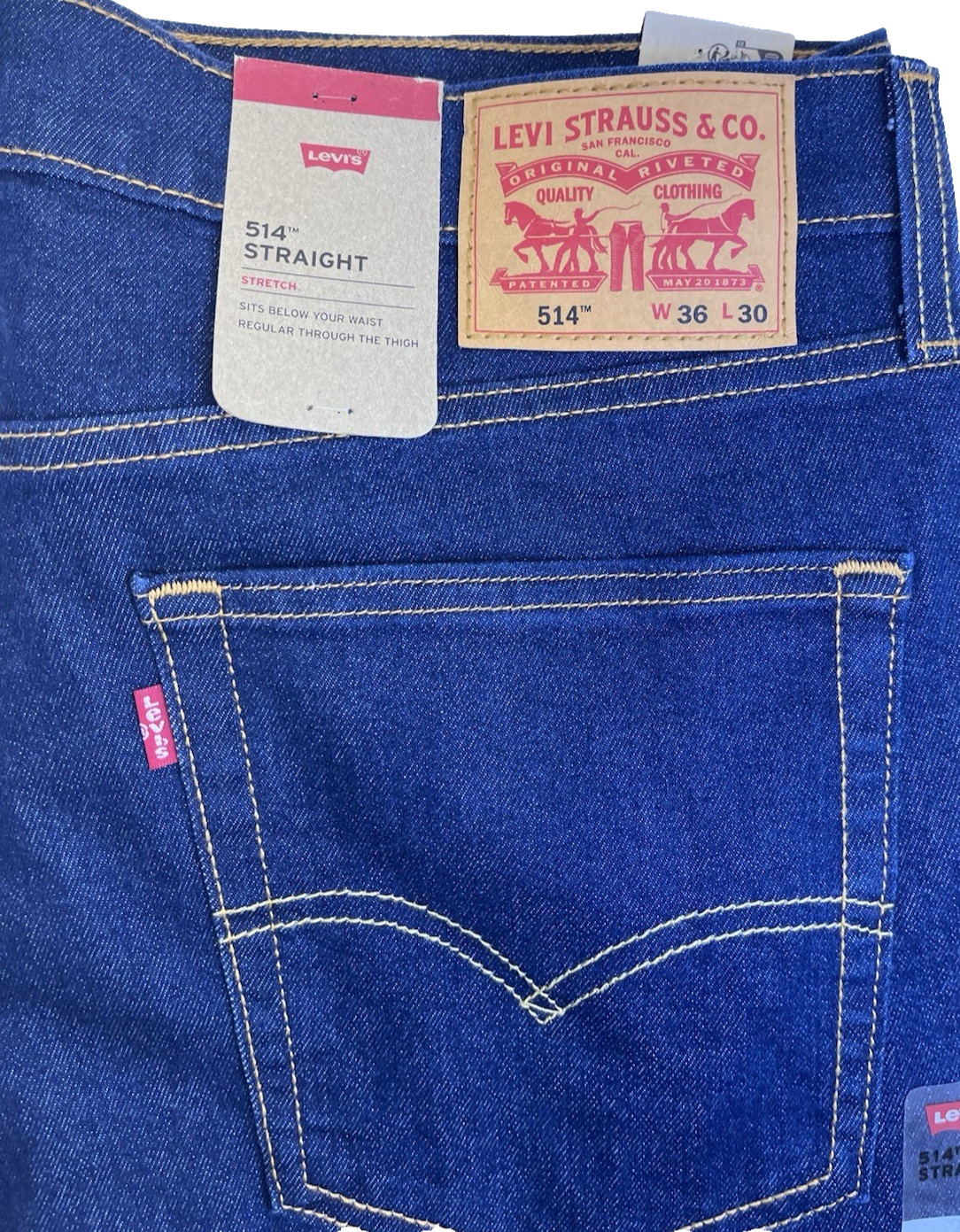 New LEVI’S 514 Men’s 36 x 30 Straight Fit 5-Pocket Dark Blue Jeans