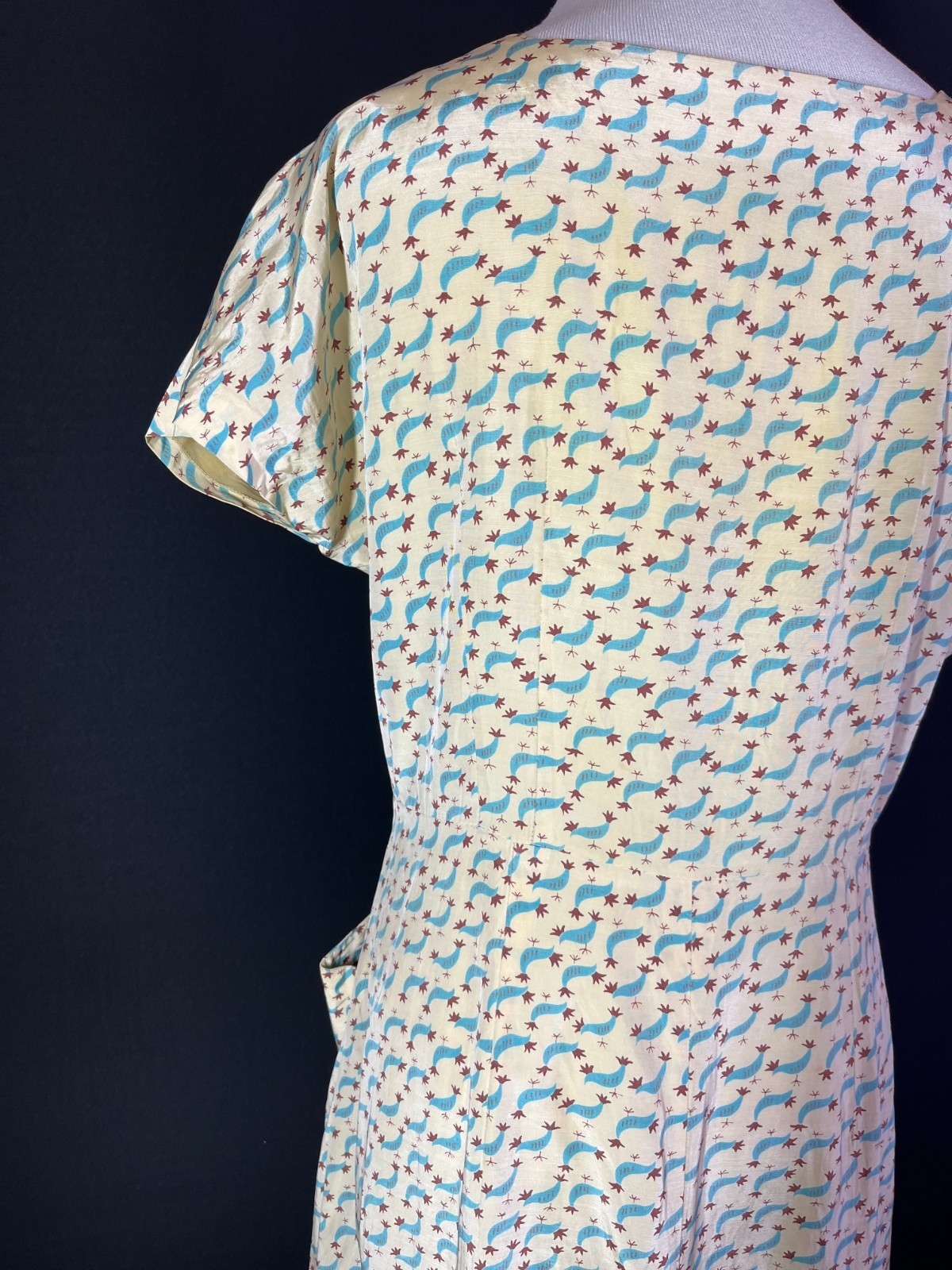 Vintage Homemade Housedress Short Sleeve Pockets Rooster Print *Flaws