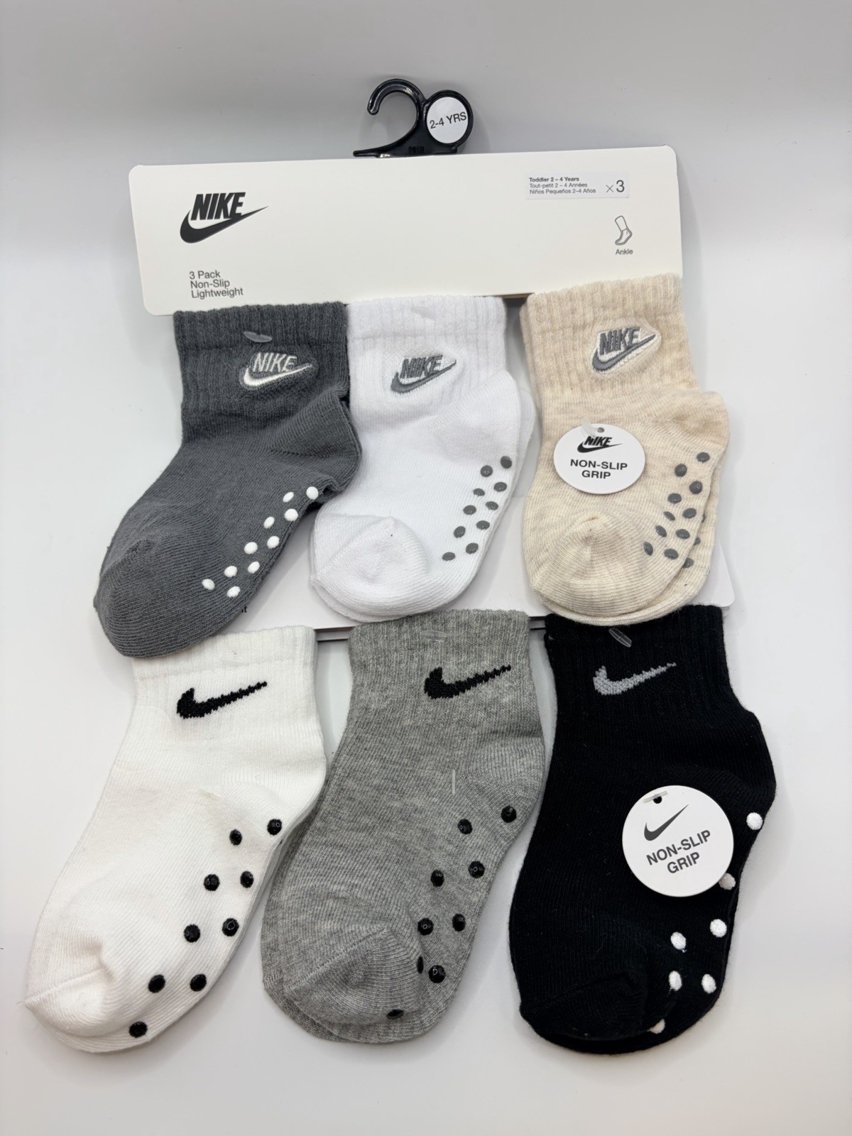 Nike Non-Slip Logo Ankle Socks 3-Pack – Unisex Toddler Size 2-4 Years 6 pairs