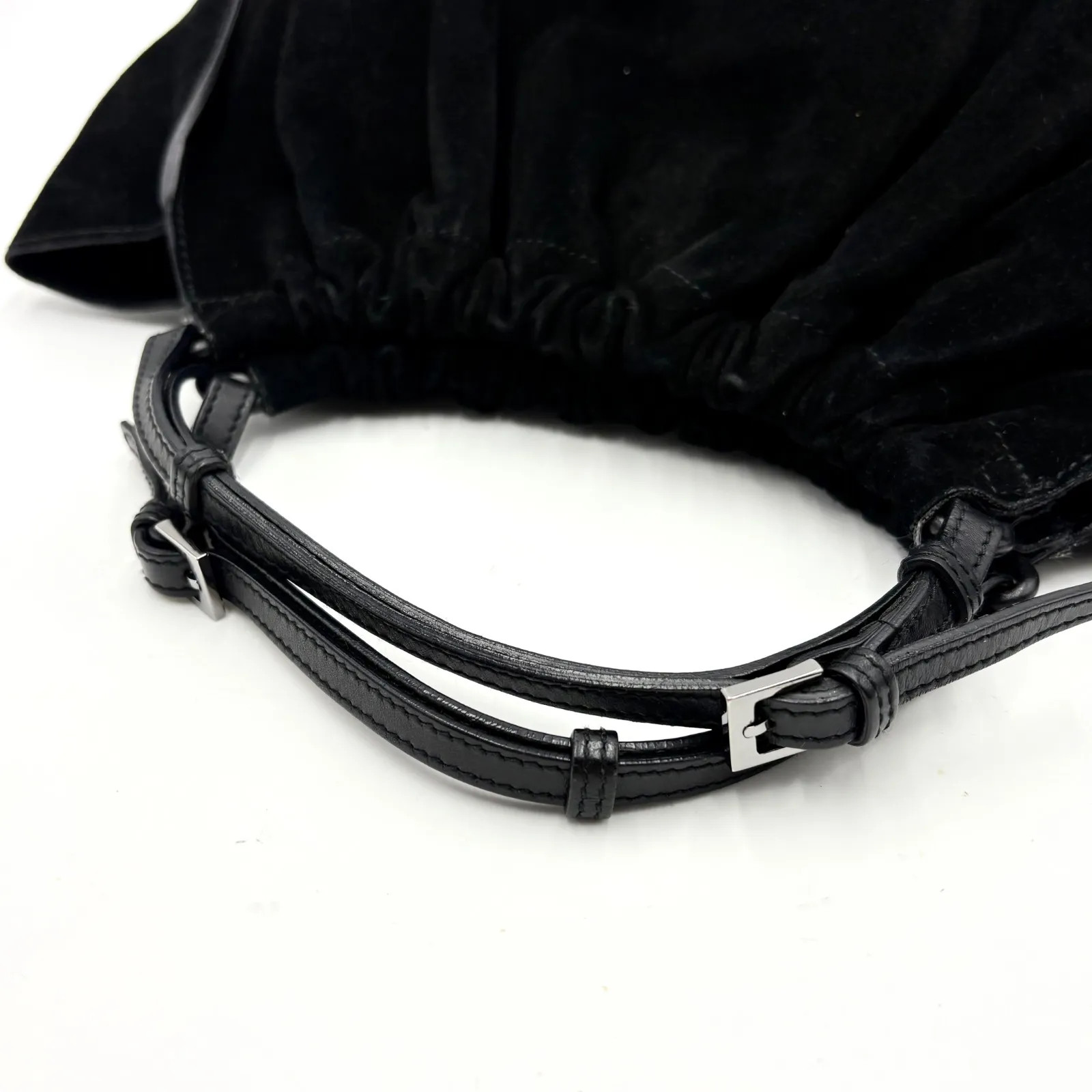 Auth Gucci Tom Ford Era Suede Handbag Black SV Plate 001 4335 2Y6585